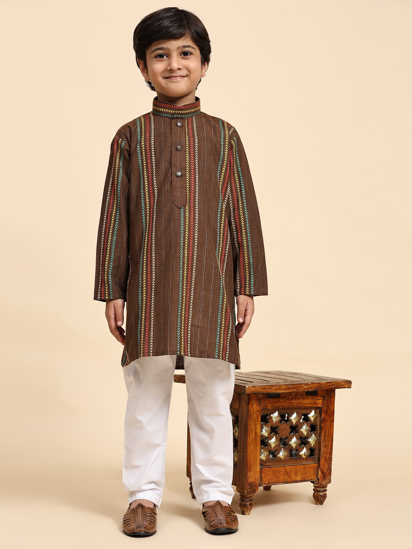 Pro-Ethic Style Developer Boys Cotton Kurta Pajama for Kid's Ethnic Wear | Cotton Kurta Pajama (S-228), Brown