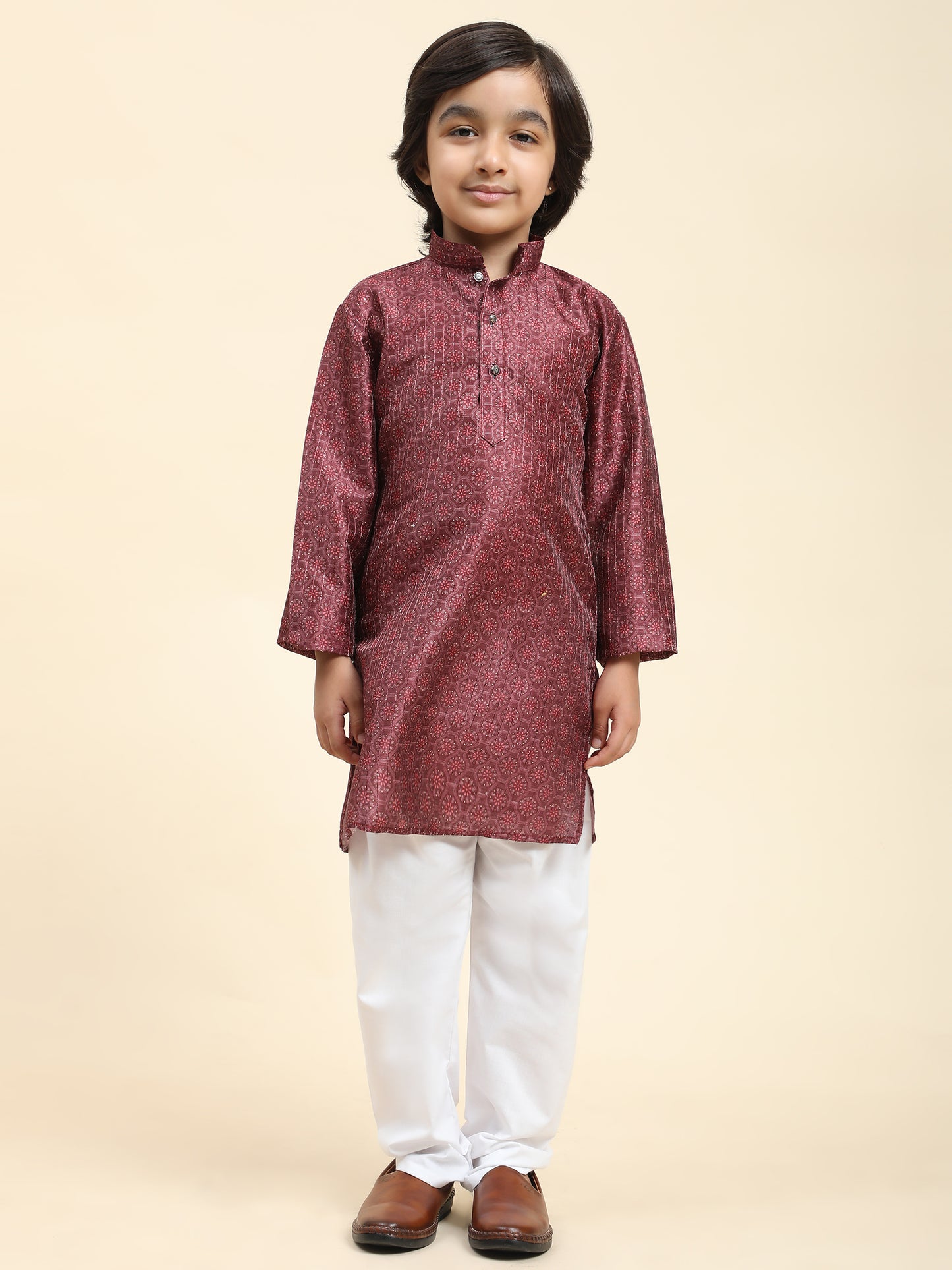 Pro-Ethic Style Developer Boys Silk Kurta Pajama for Kid's Ethnic Wear | Jacquard Silk Kurta Pajama (S-238), Maroon