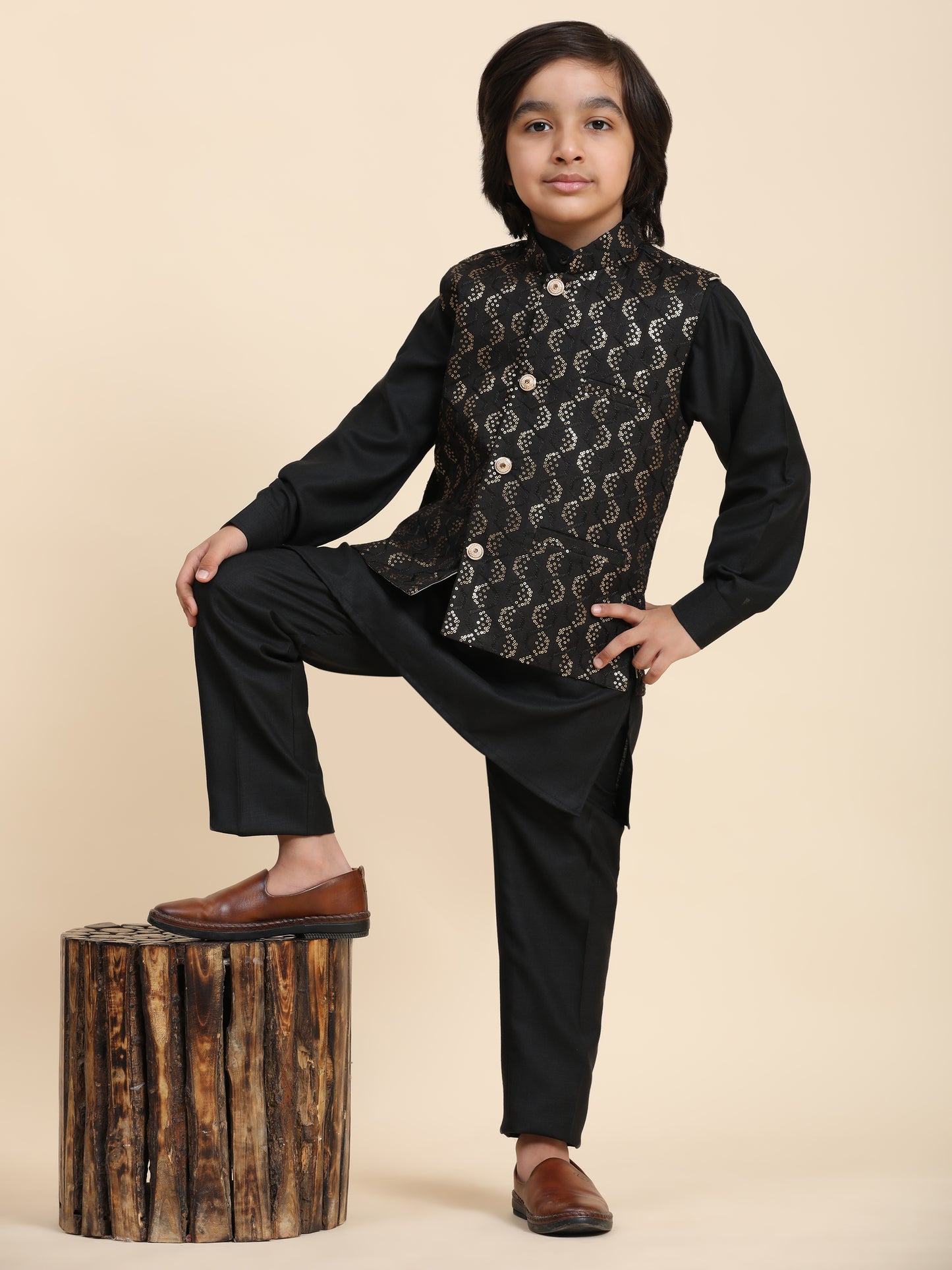 Pro-Ethic Style Developer Boys Cotton Kurta Pajama with Waistcoat for Kid's Ethnic Wear (S-242) Black