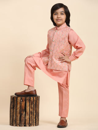 Pro-Ethic Style Developer Boys Cotton Kurta Pajama with Waistcoat for Kid's Ethnic Wear (S-242) Pink
