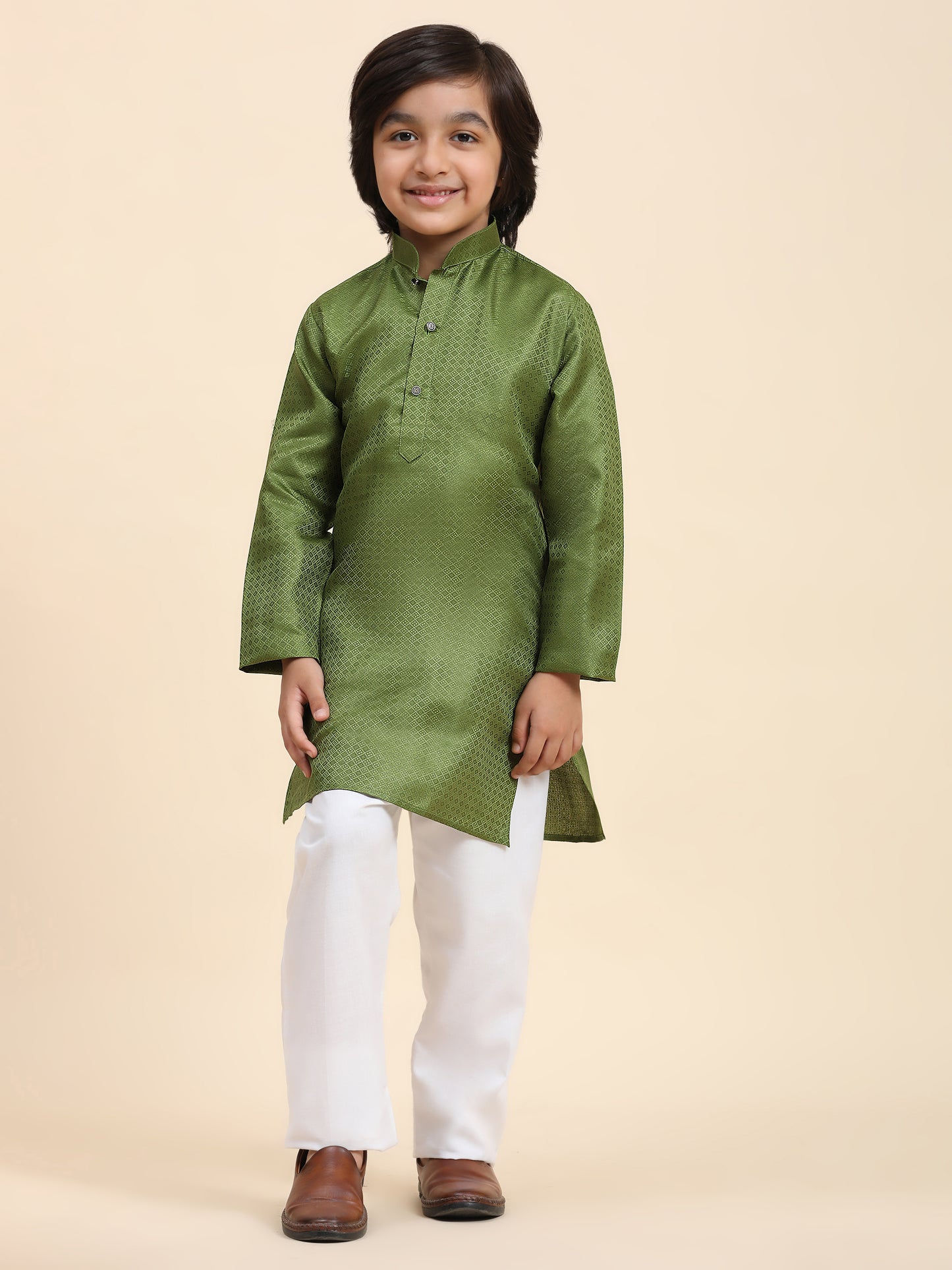 Pro-Ethic Style Developer Boys Green Cotton Kurta Pajama for Kid's Ethnic Wear (S-245)