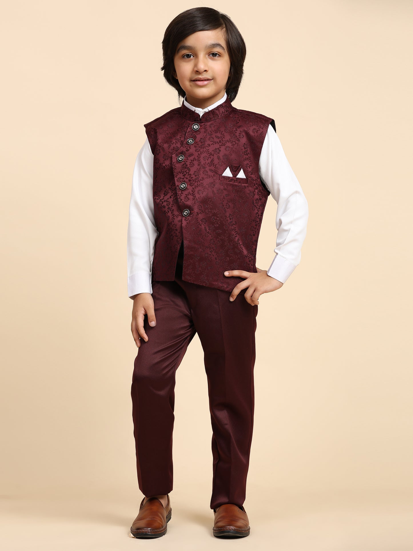 Pro-Ethic Style Developer Boy's 3 Piece Suit Set Cotton Stylish Pattern (T-135) Maroon