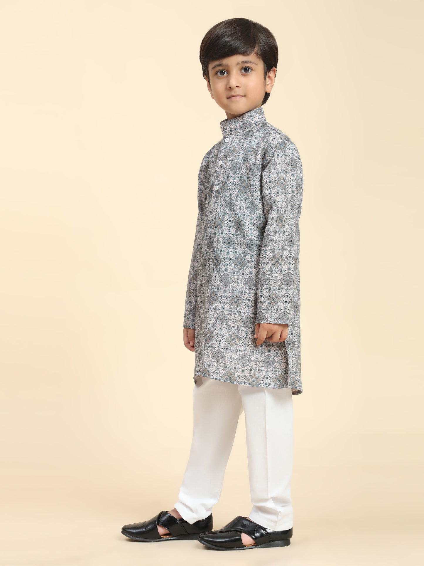 Pro-Ethic Style Developer Boys Cotton Kurta Pajama for Kid's Ethnic wear for Boys (Grey)