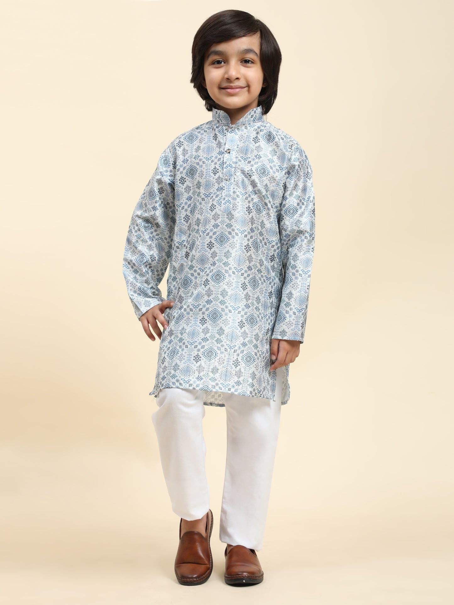 Pro-Ethic Style Developer Boys Silk Kurta Pajama for Kid's Boys Ethnic Wear | Jacquard Silk Kurta Pajama (S-236), Blue