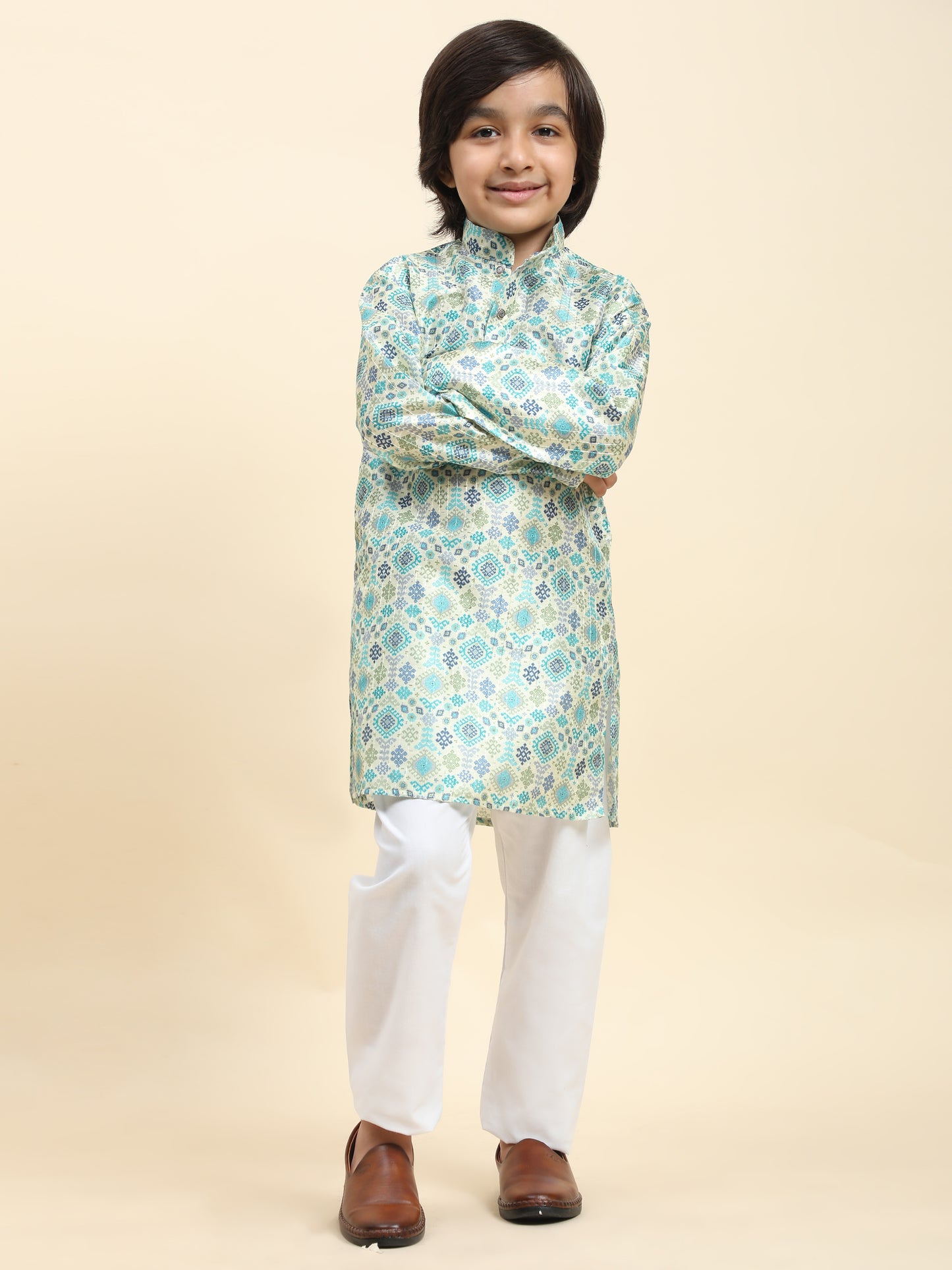 Pro-Ethic Style Developer Boys Silk Kurta Pajama for Kid's Boys Ethnic Wear | Jacquard Silk Kurta Pajama (S-236), Green