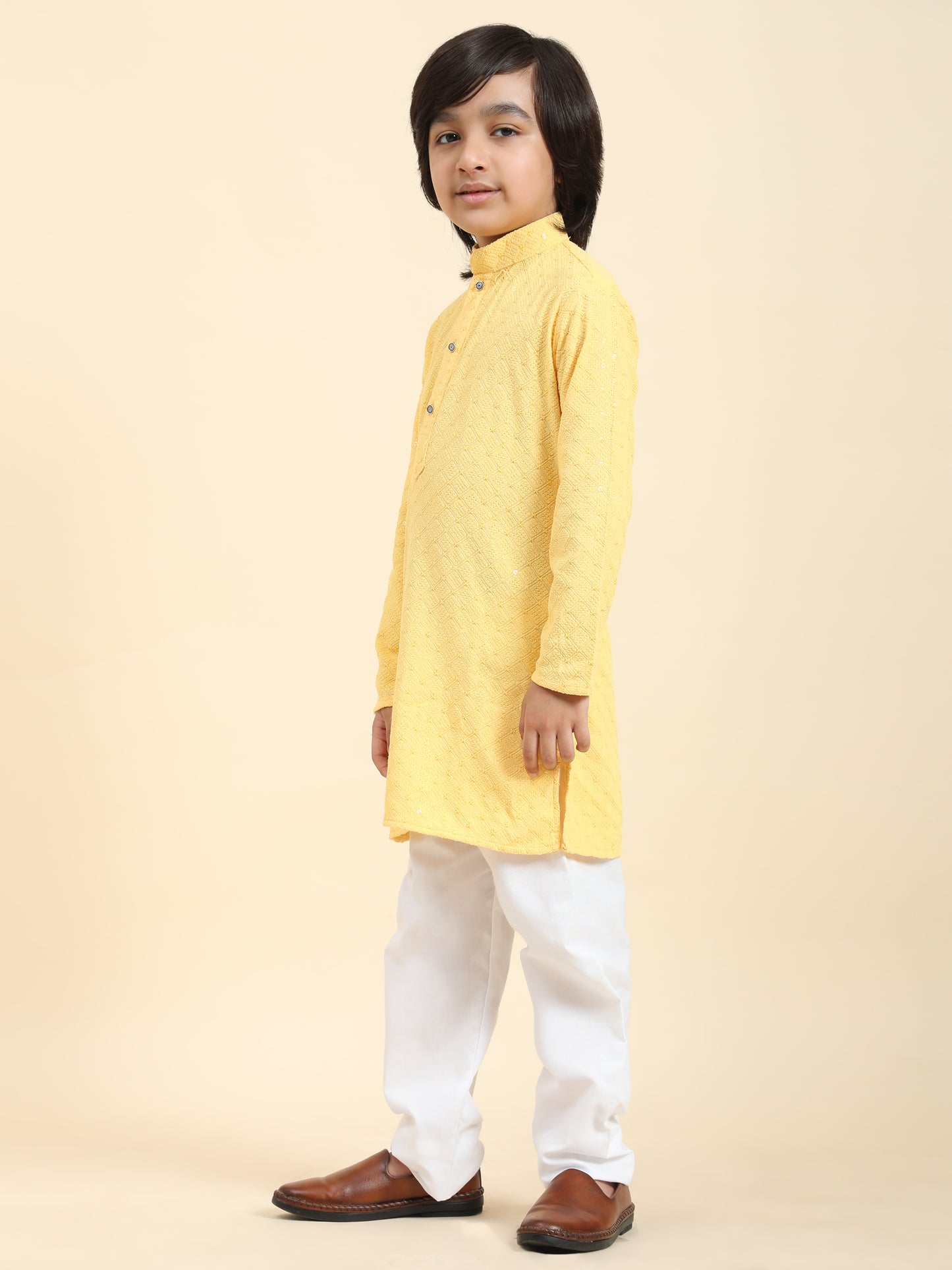 Pro-Ethic Style Developer Boys Cotton Kurta Pajama for Kid's Ethnic Wear | Cotton Kurta Pajama (S-227), Yellow