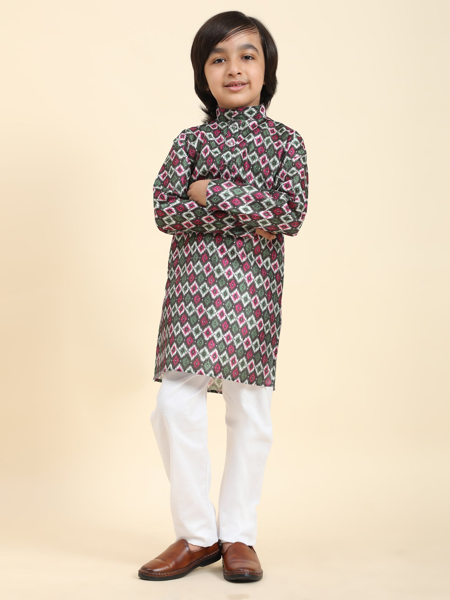 Pro-Ethic Style Developer Boys Silk Kurta Pajama for Kid's Ethnic Wear | Jacquard Silk Kurta Pajama (S-235) Green