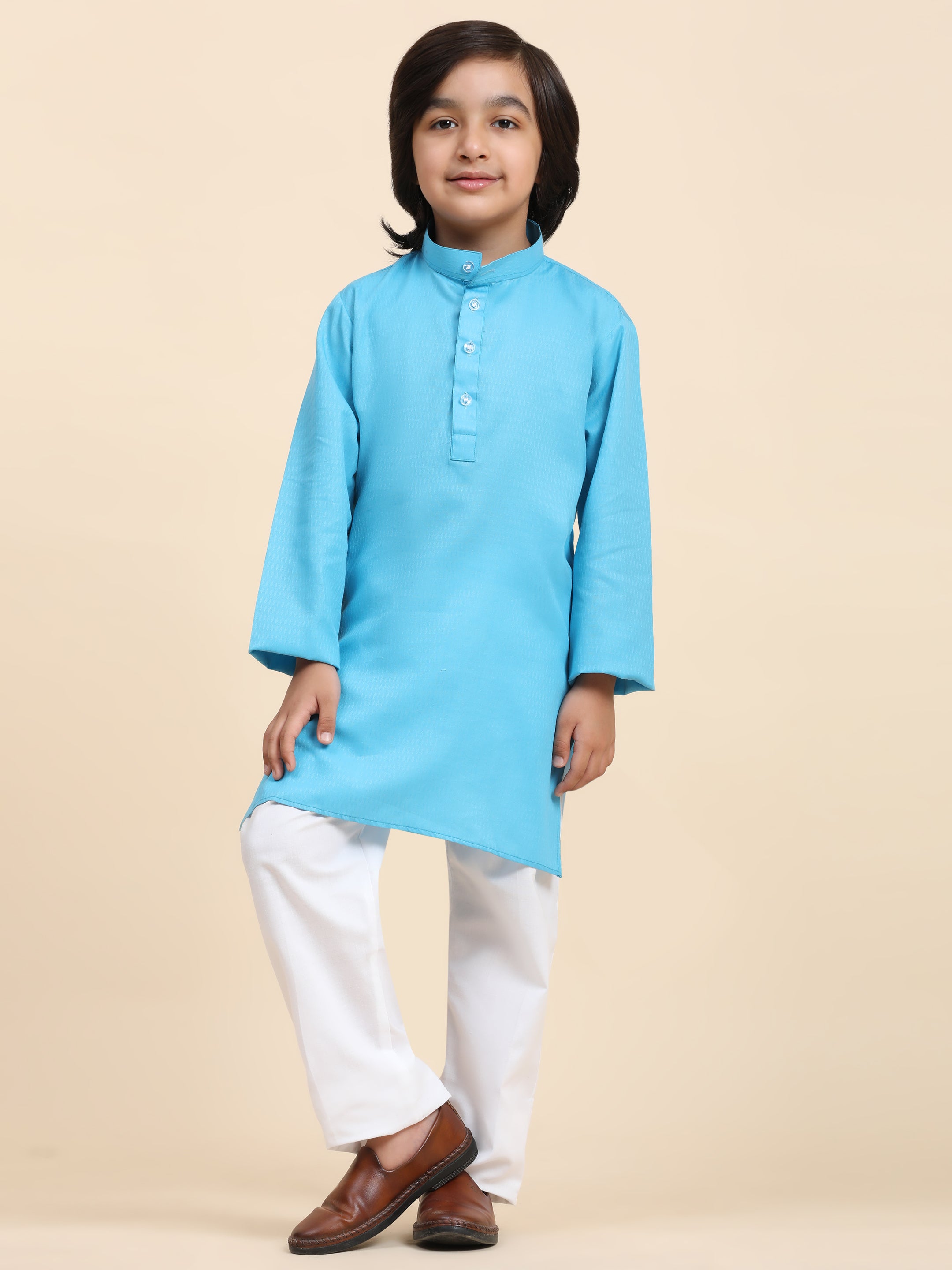 Pro-Ethic Style Developer Firozi Boy's Cotton Self Design Kurta Pyjama for Kids Ethnic Wear (S-241)
