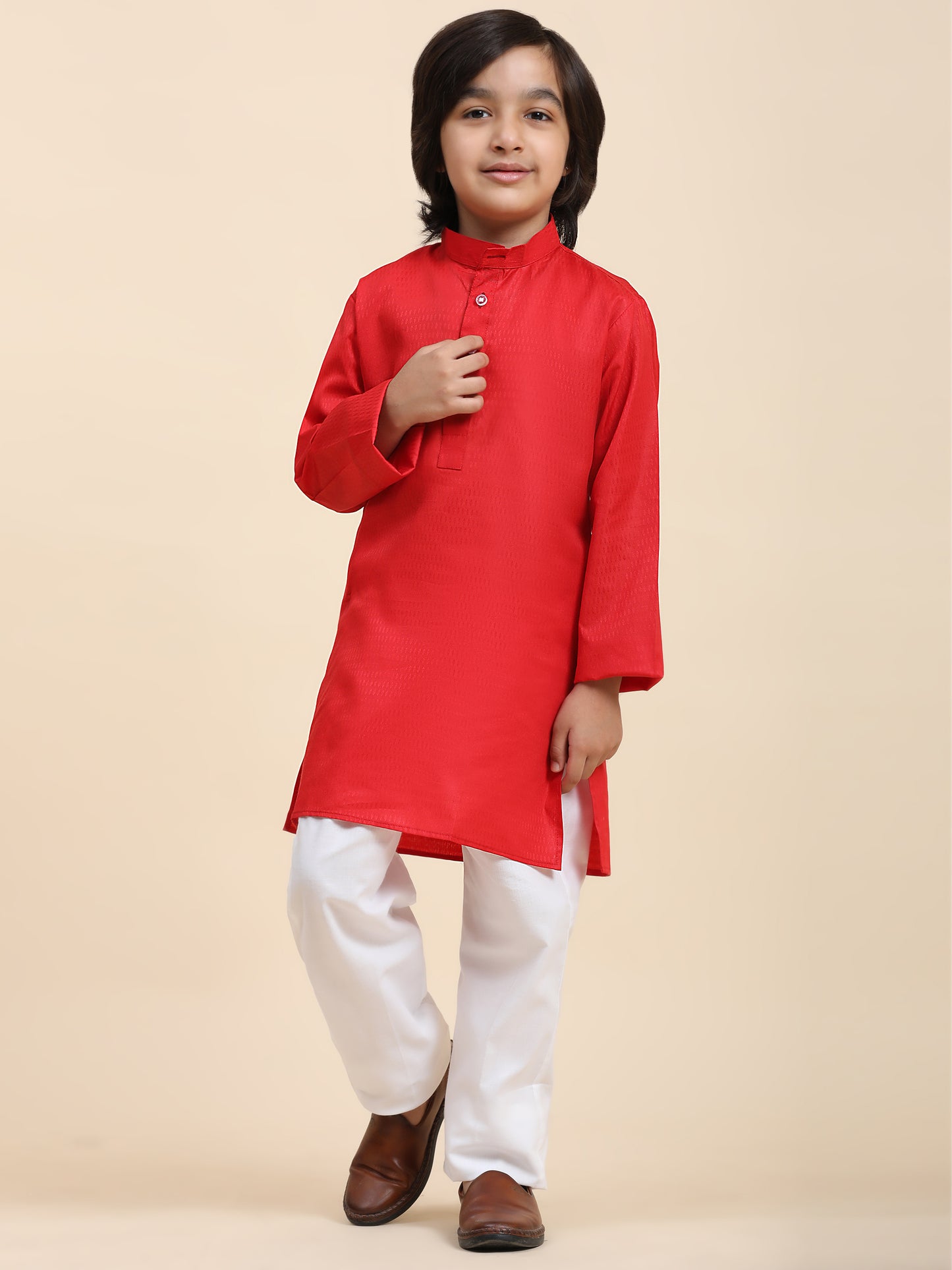 Pro-Ethic Style Developer Maroon Boy's Cotton Self Design Kurta Pyjama for Kids Ethnic Wear (S-241)