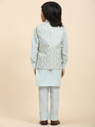 Pro-Ethic Style Developer Boys Cotton Kurta Pajama with Waistcoat for Kid's Ethnic Wear (S-242) Light Blue