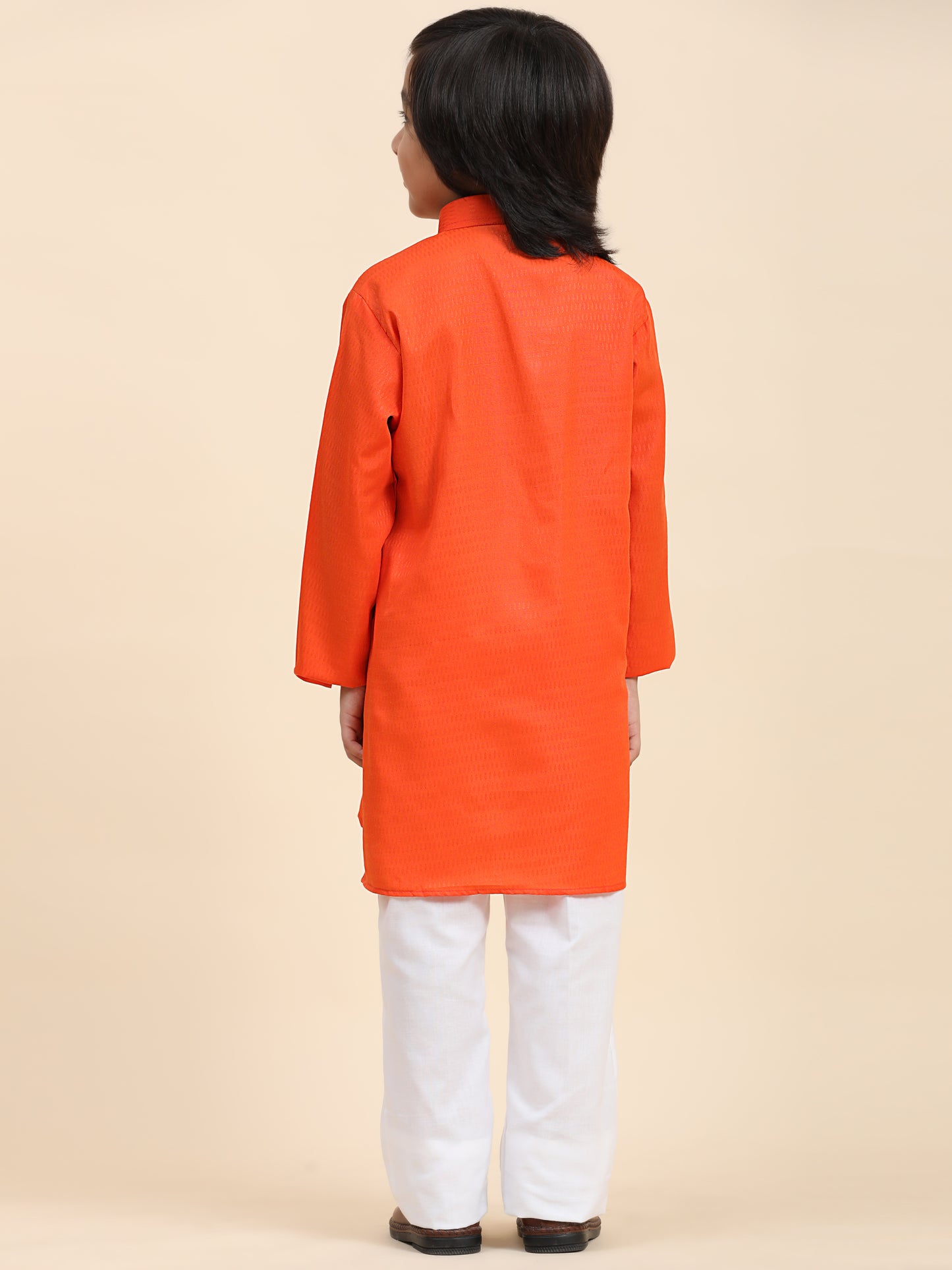 Pro-Ethic Style Developer Dark Orange Boy's Cotton Self Design Kurta Pyjama for Kids Ethnic Wear (S-241)