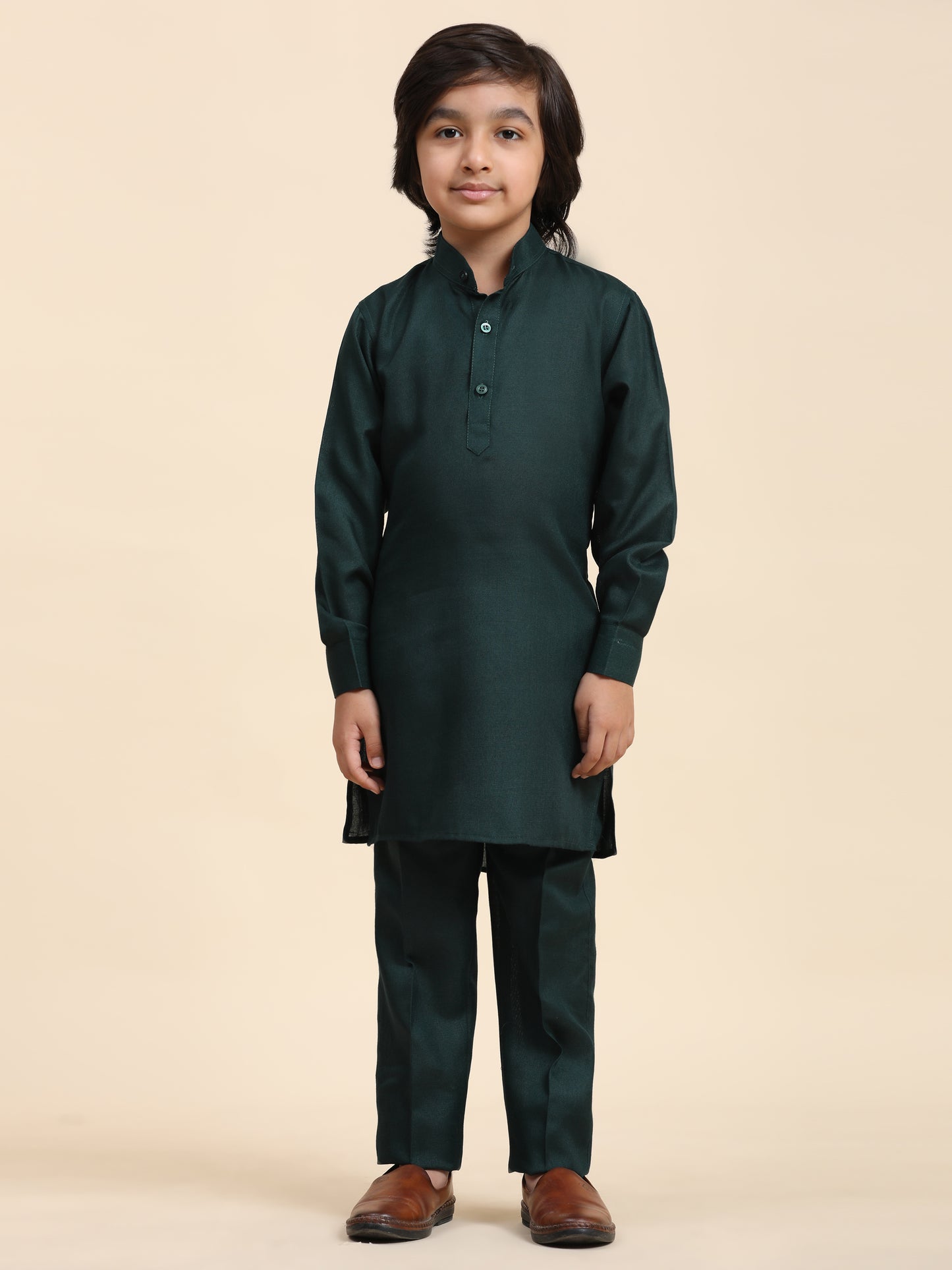 Pro-Ethic Style Developer Boys Cotton Kurta Pajama with Waistcoat for Kid's Ethnic Wear (S-242) Dark Green