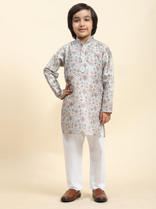 Pro-Ethic Style Developer Boys Silk Kurta Pajama for Kid's Boys Ethnic Wear | Jacquard Silk Kurta Pajama (S-236), Orange
