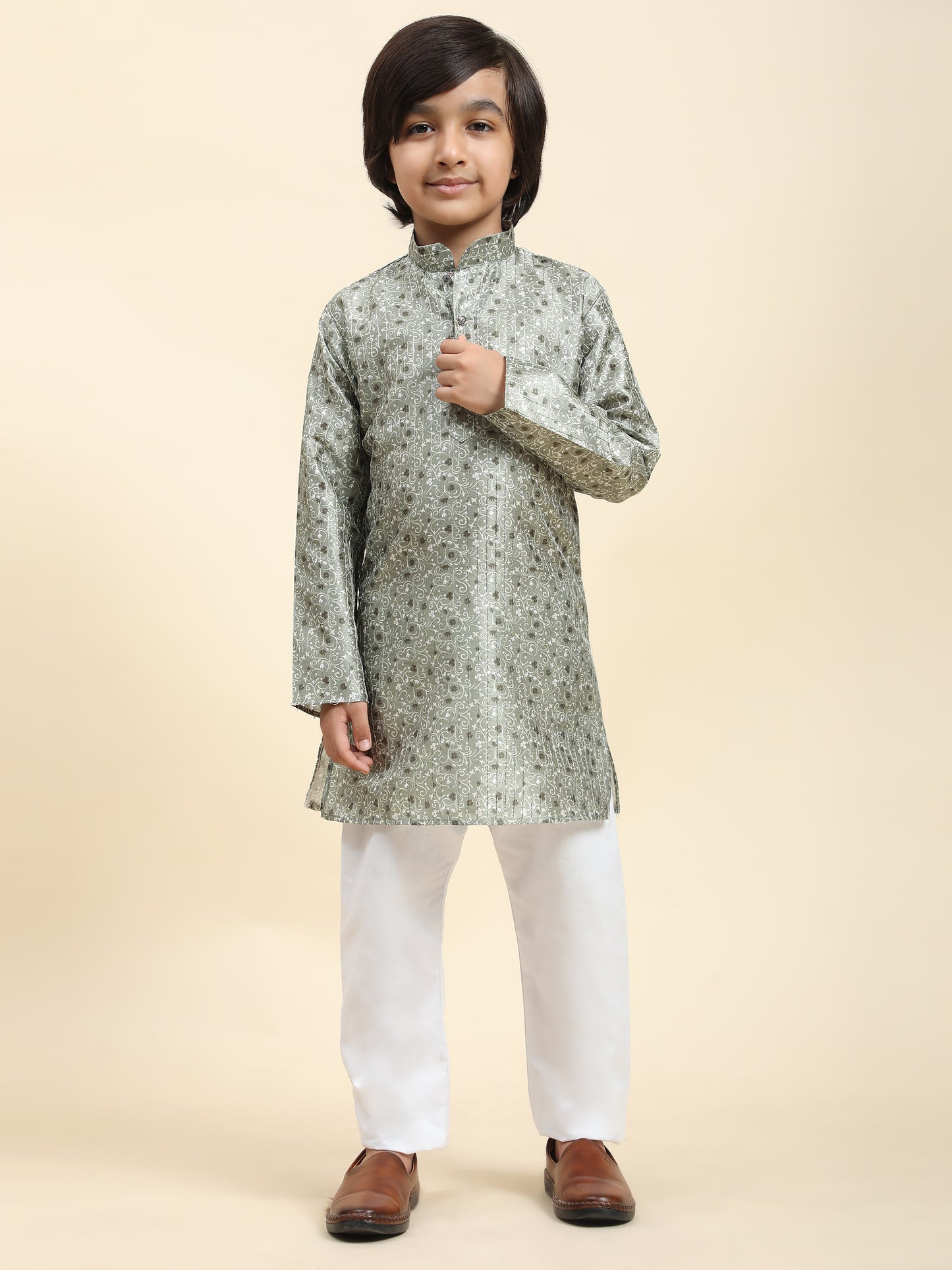 Pro-Ethic Style Developer Boys Silk Kurta Pajama for Kid's Ethnic Wear | Jacquard Silk Kurta Pajama (S-237), Green