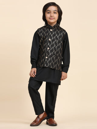 Pro-Ethic Style Developer Boys Cotton Kurta Pajama with Waistcoat for Kid's Ethnic Wear (S-242) Black