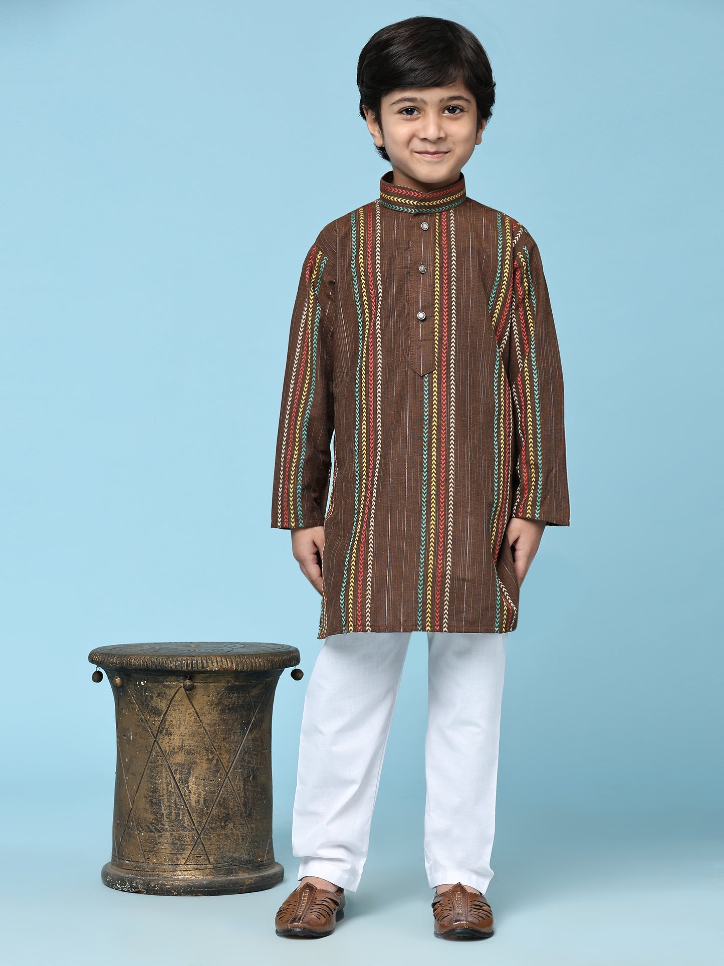 Pro-Ethic Style Developer Boys Cotton Kurta Pajama for Kid's Ethnic Wear | Cotton Kurta Pajama (S-228), Brown