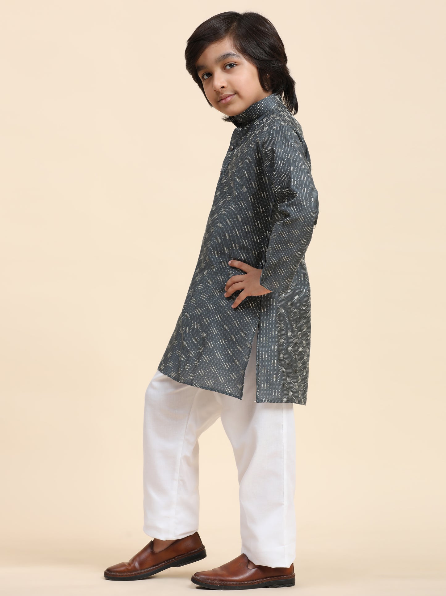 Pro-Ethic Style Developer Boys Cotton Kurta Pajama for Kid's Ethnic Wear (S-244) Grey