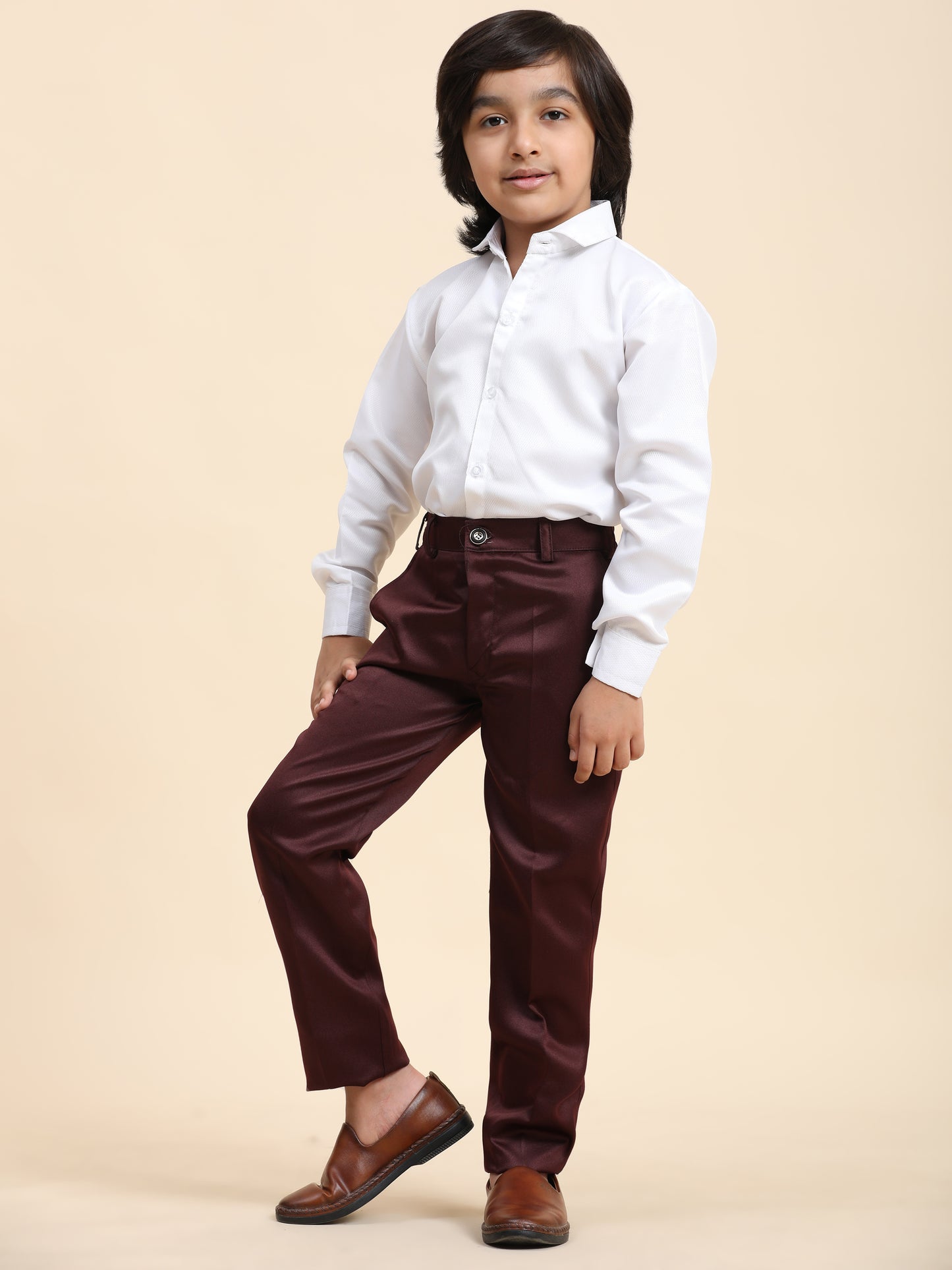 Pro-Ethic Style Developer Boy's Maroon 3 Piece Suit Set for Kids Cotton Plain Pattern