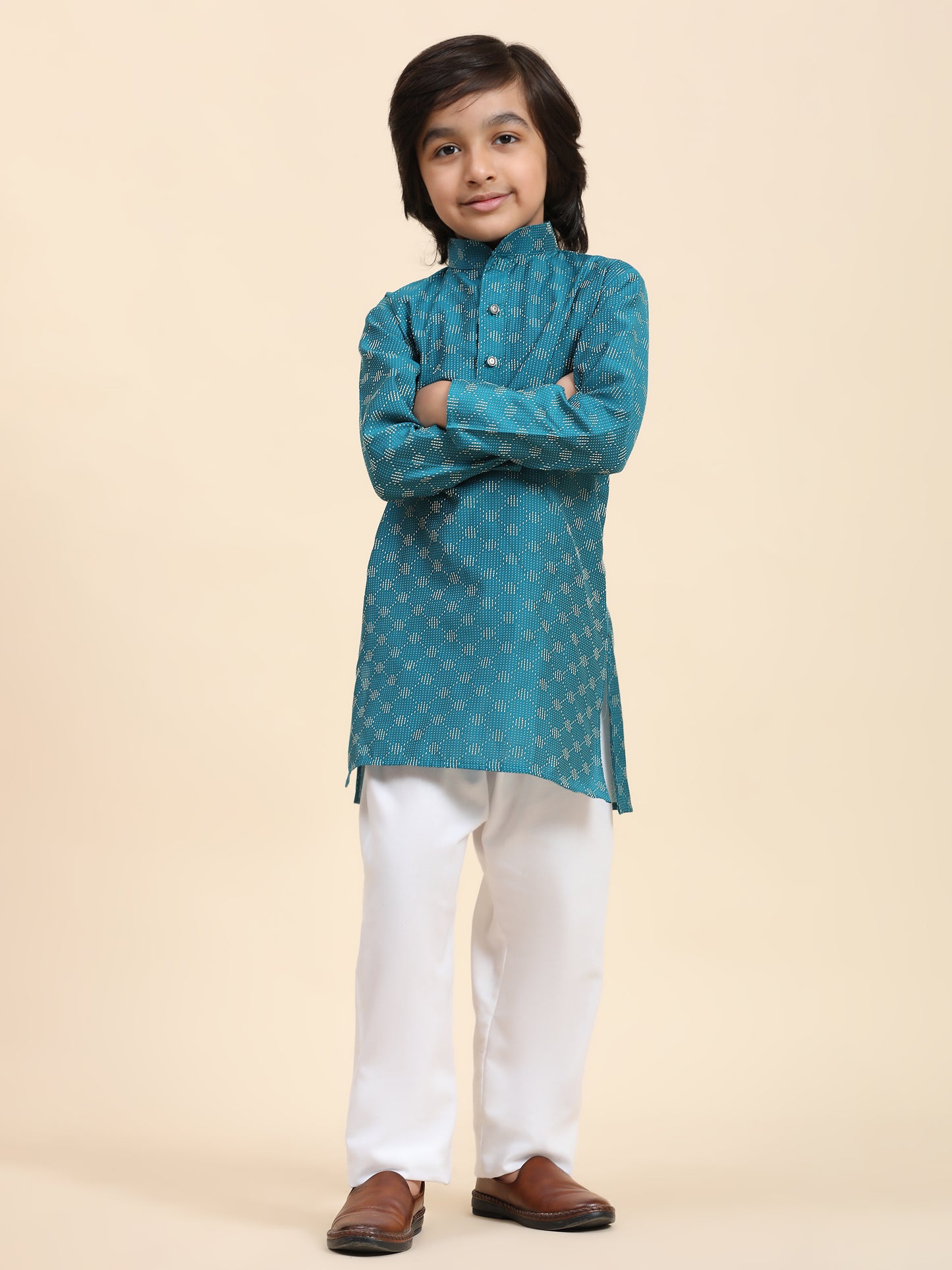 Pro-Ethic Style Developer Boys Cotton Kurta Pajama for Kid's Ethnic Wear (S-244) Firozi