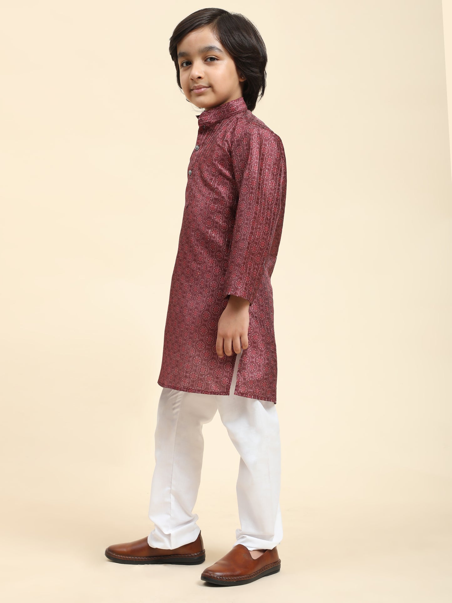 Pro-Ethic Style Developer Boys Silk Kurta Pajama for Kid's Ethnic Wear | Jacquard Silk Kurta Pajama (S-238), Maroon