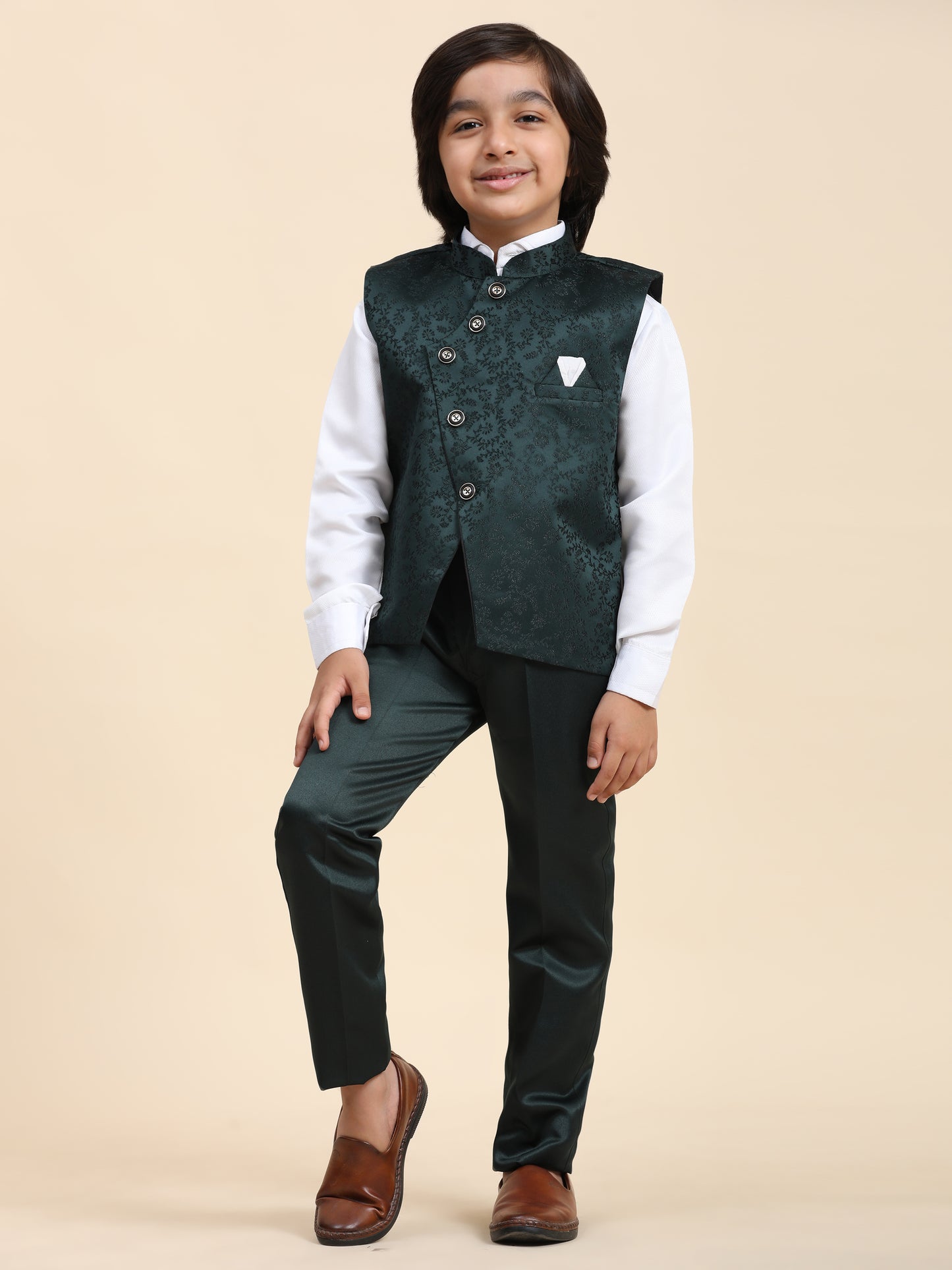 Pro-Ethic Style Developer Boy's 3 Piece Suit Set Cotton Stylish Pattern (T-135) Dark Green