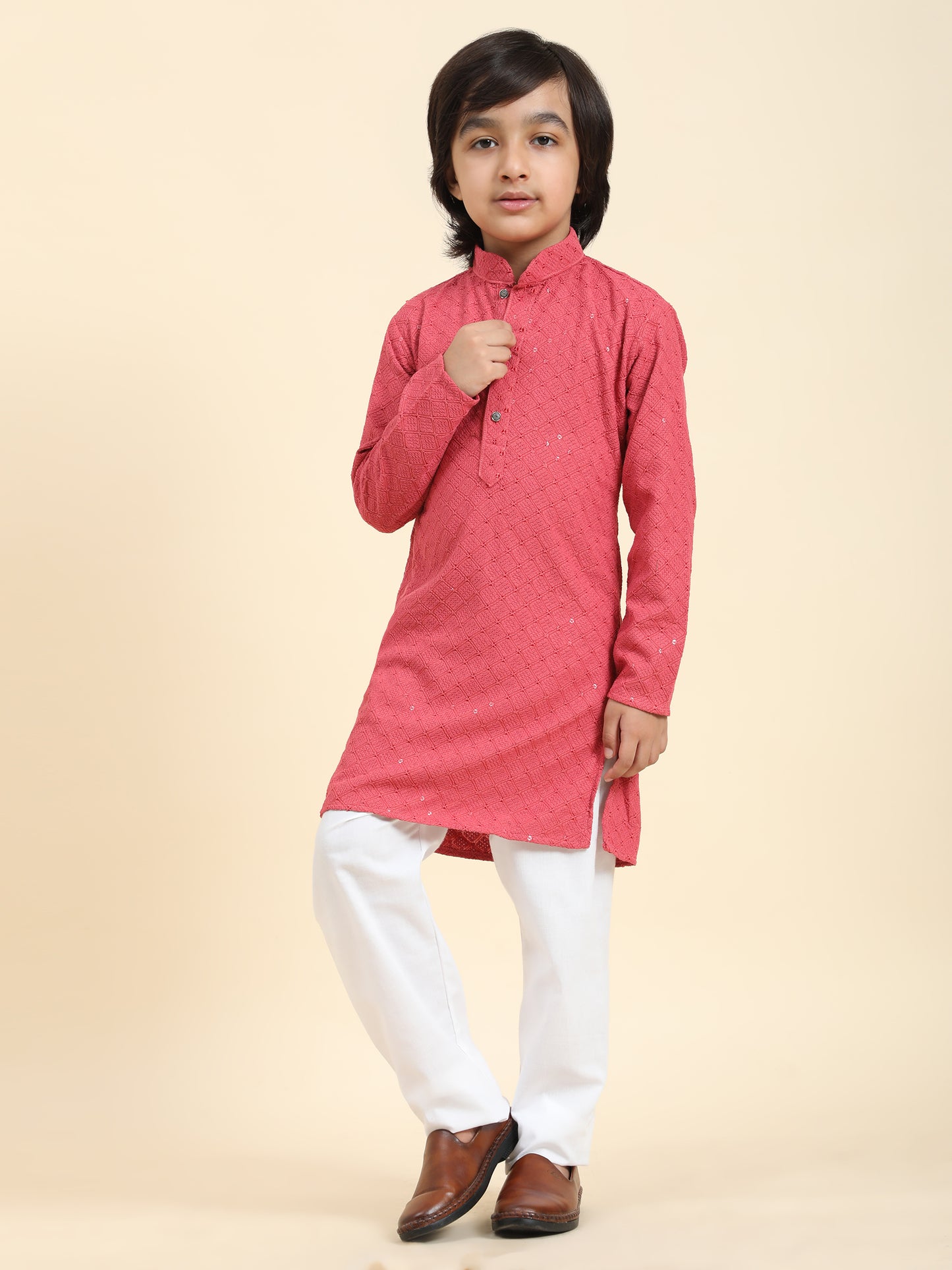 Pro-Ethic Style Developer Boys Cotton Kurta Pajama for Kid's Ethnic Wear | Cotton Kurta Pajama (S-227), Pink