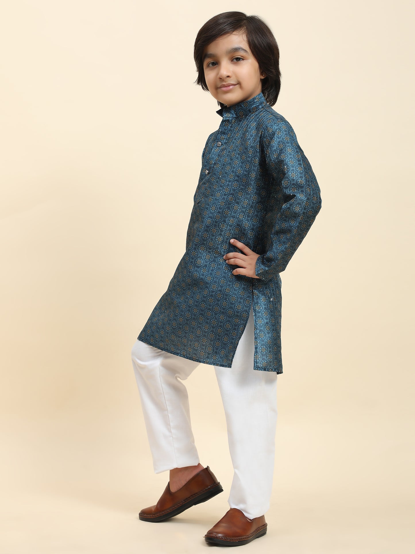 Pro-Ethic Style Developer Boys Silk Kurta Pajama for Kid's Ethnic Wear | Jacquard Silk Kurta Pajama (S-238), Blue