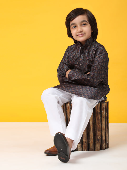 Pro-Ethic Style Developer Boys Silk Kurta Pajama for Kid's Ethnic Wear | Jacquard Silk Kurta Pajama (S-238), Navy Blue