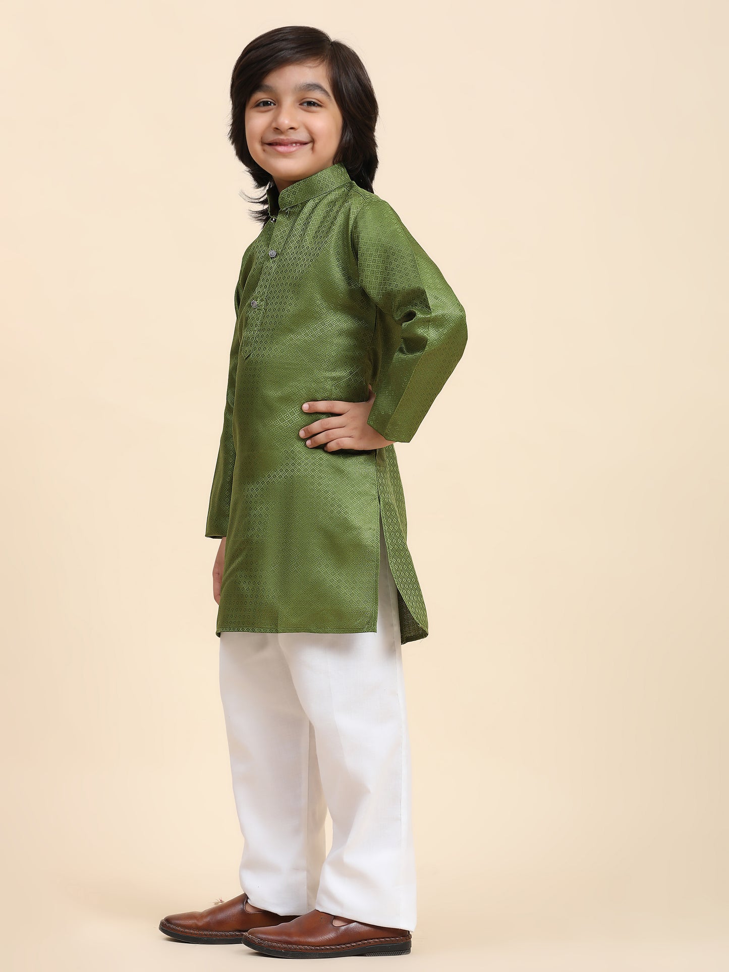 Pro-Ethic Style Developer Boys Green Cotton Kurta Pajama for Kid's Ethnic Wear (S-245)