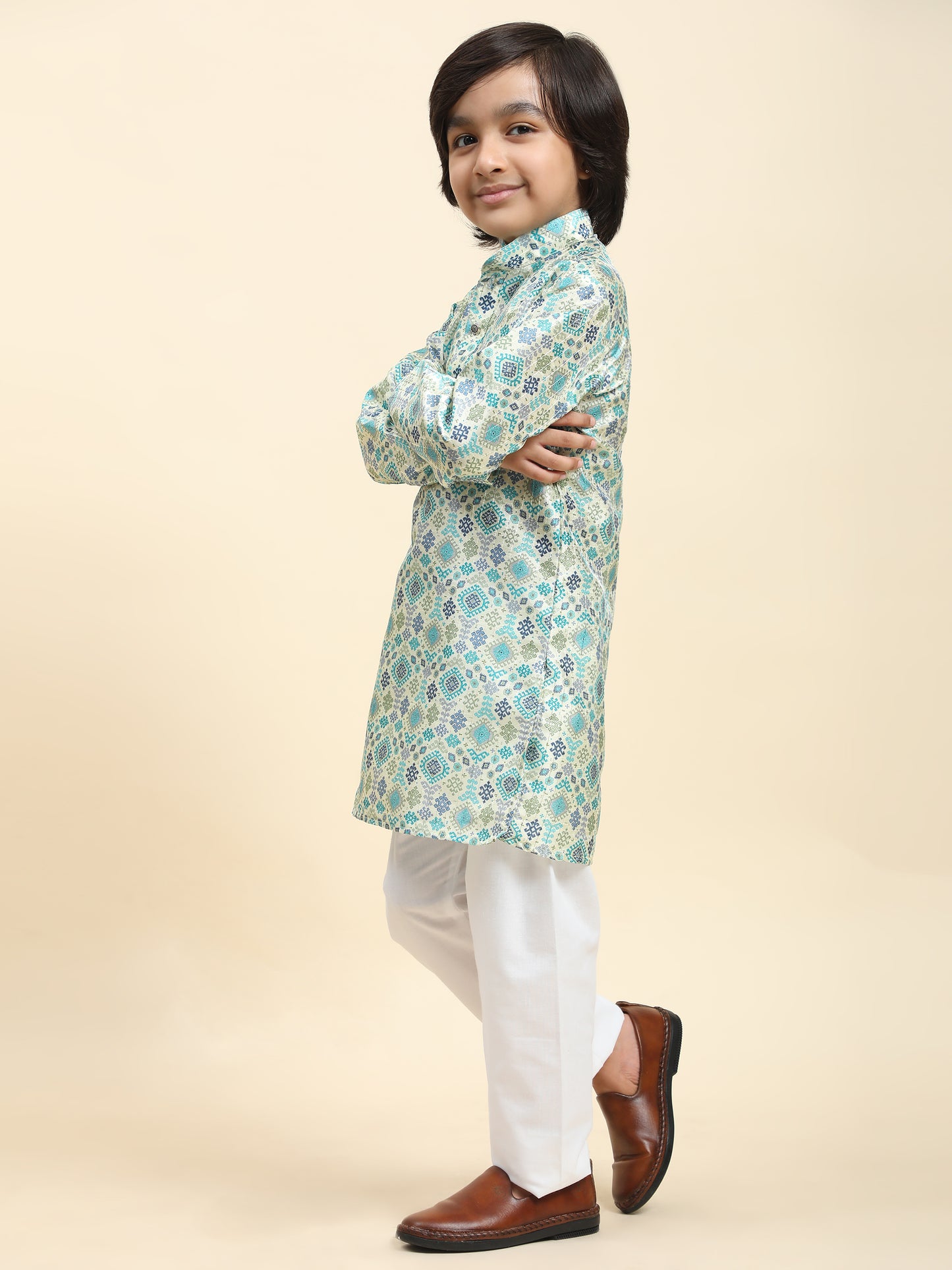 Pro-Ethic Style Developer Boys Silk Kurta Pajama for Kid's Boys Ethnic Wear | Jacquard Silk Kurta Pajama (S-236), Green