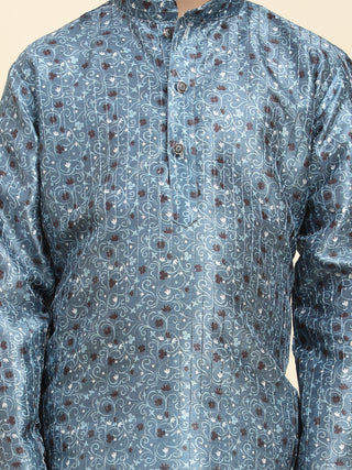 Pro-Ethic Style Developer Boys Silk Kurta Pajama for Kid's Ethnic Wear | Jacquard Silk Kurta Pajama (S-237), Blue