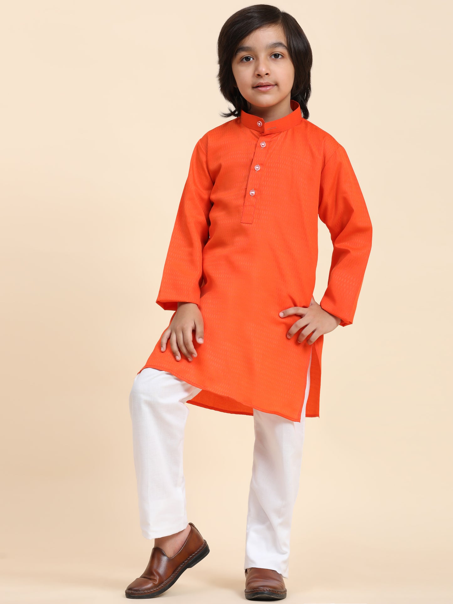 Pro-Ethic Style Developer Dark Orange Boy's Cotton Self Design Kurta Pyjama for Kids Ethnic Wear (S-241)