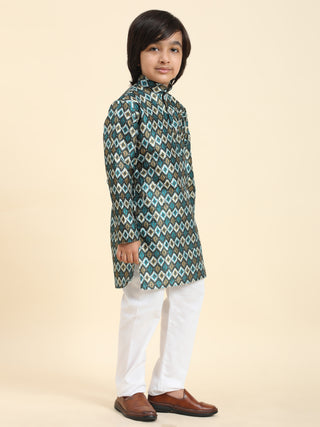 Pro-Ethic Style Developer Boys Silk Kurta Pajama for Kid's Ethnic Wear | Jacquard Silk Kurta Pajama (S-235) Firozi