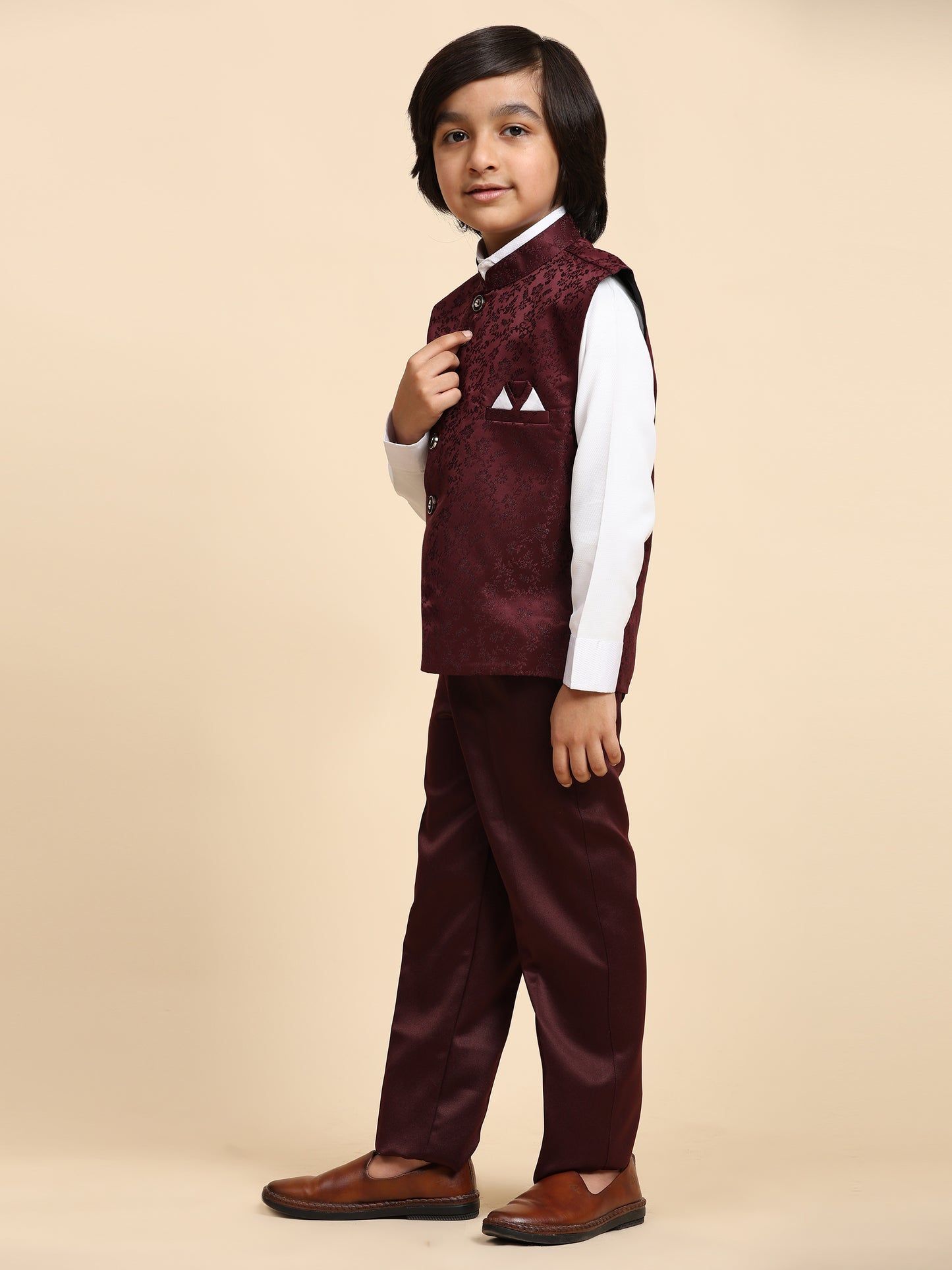 Pro-Ethic Style Developer Boy's 3 Piece Suit Set Cotton Stylish Pattern (T-135) Maroon