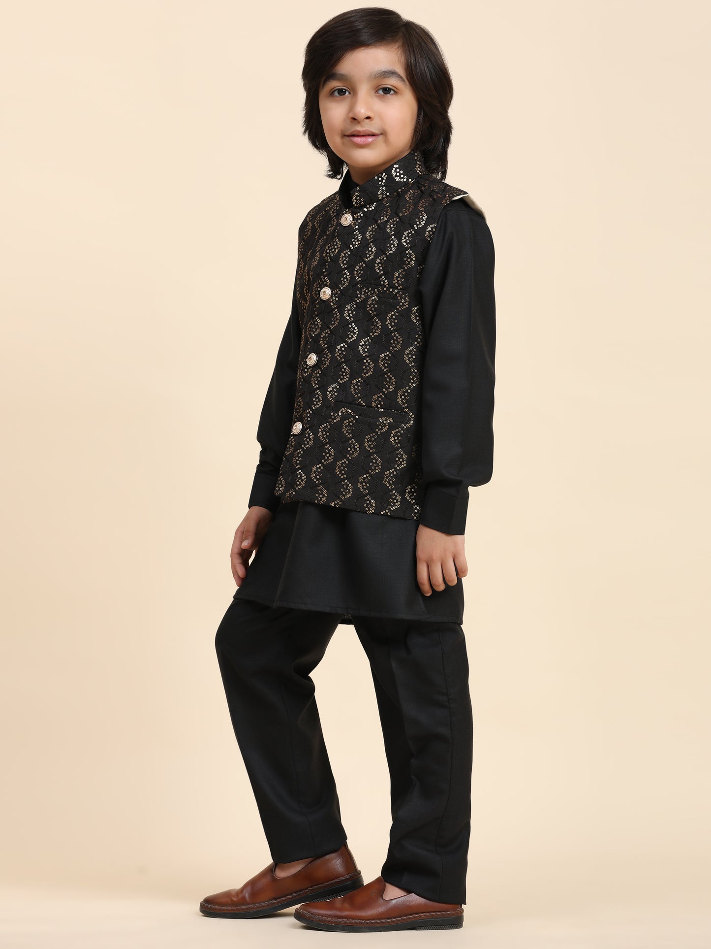 Pro-Ethic Style Developer Boys Cotton Kurta Pajama with Waistcoat for Kid's Ethnic Wear (S-242) Black