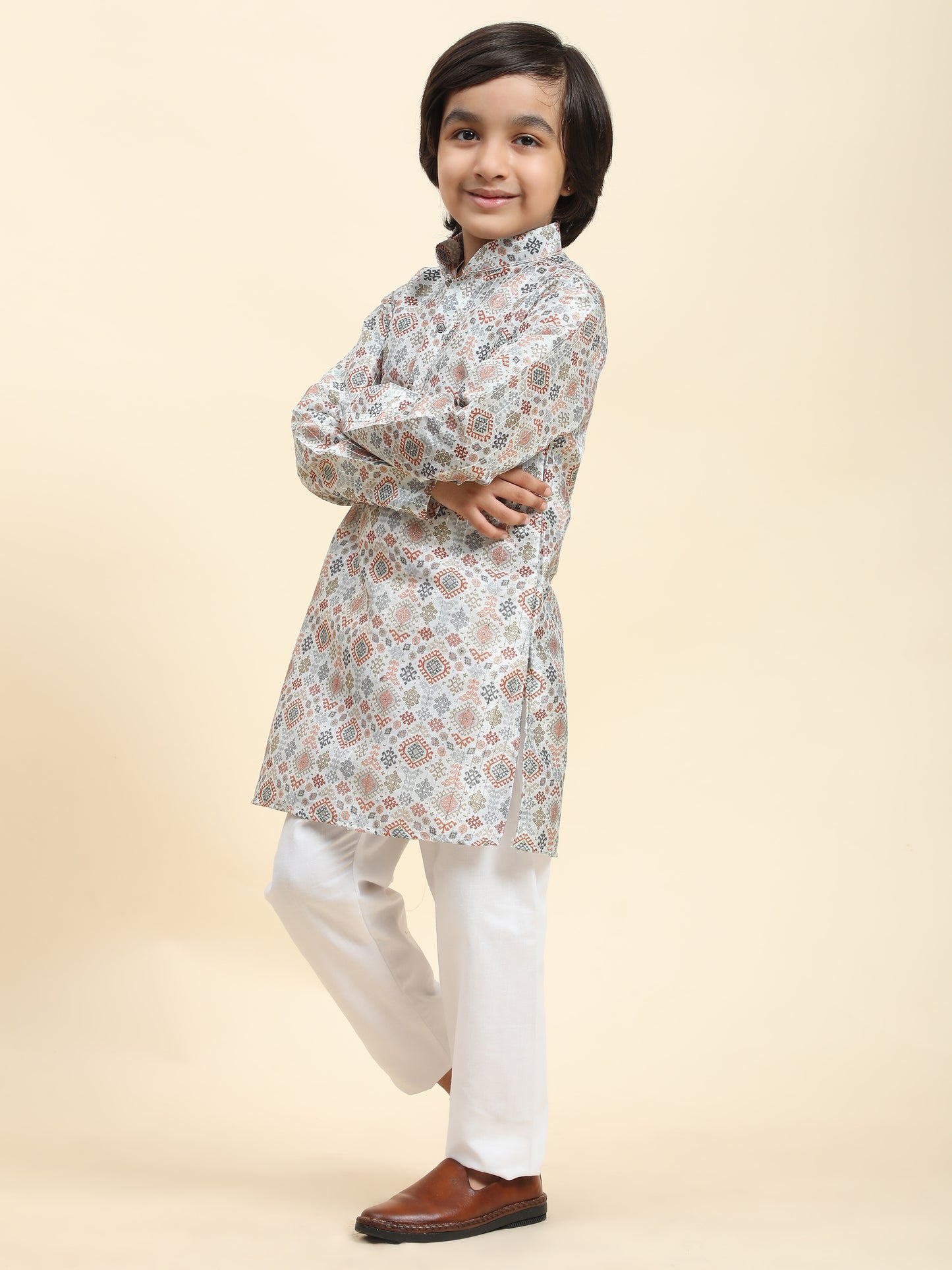 Pro-Ethic Style Developer Boys Silk Kurta Pajama for Kid's Boys Ethnic Wear | Jacquard Silk Kurta Pajama (S-236), Orange