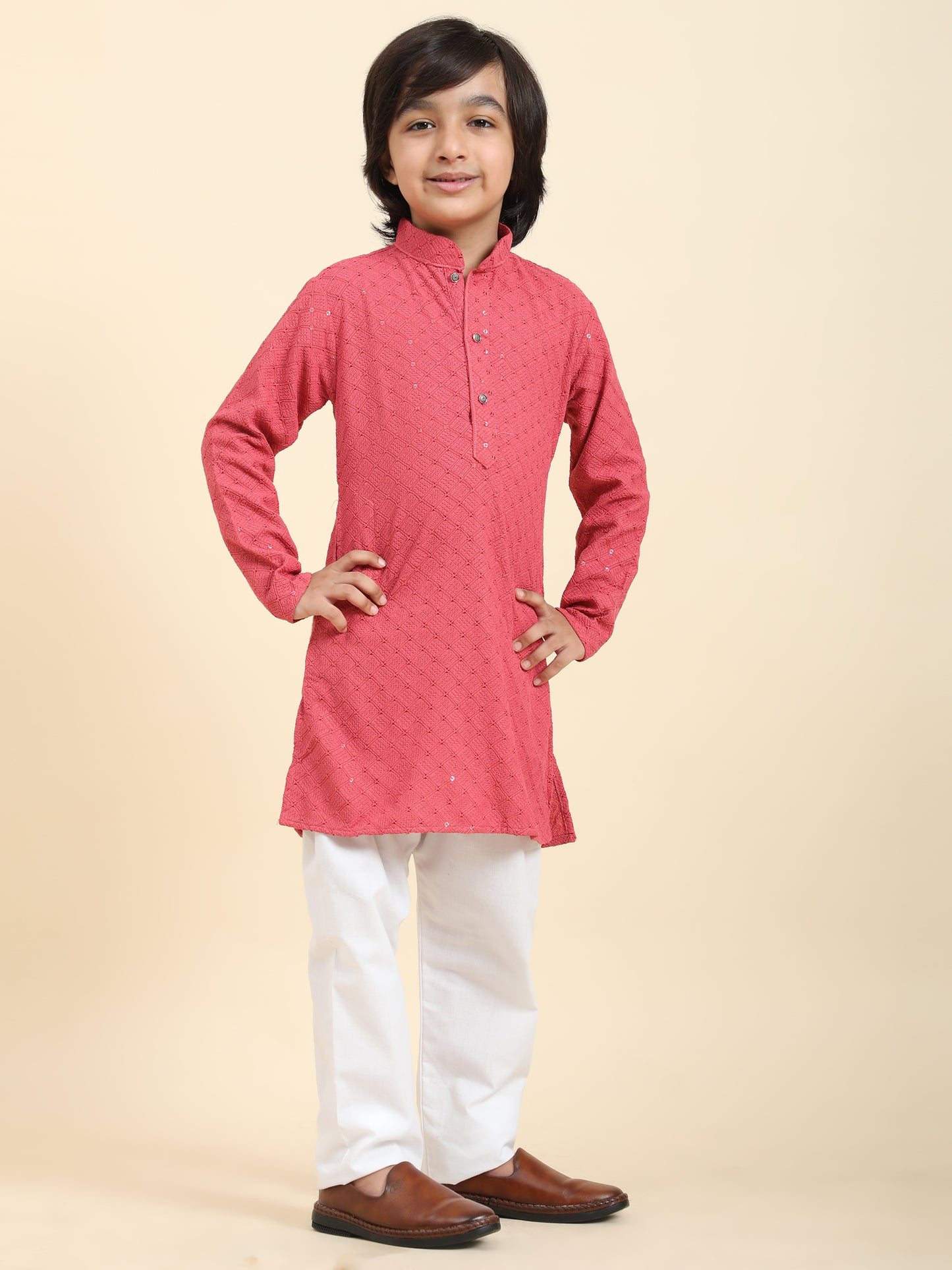 Pro-Ethic Style Developer Boys Cotton Kurta Pajama for Kid's Ethnic Wear | Cotton Kurta Pajama (S-227), Pink