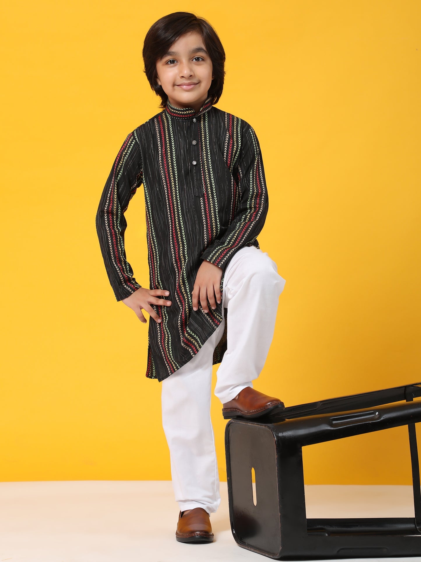 Pro-Ethic Style Developer Boys Cotton Kurta Pajama for Kid's Ethnic Wear | Cotton Kurta Pajama (S-228), Black