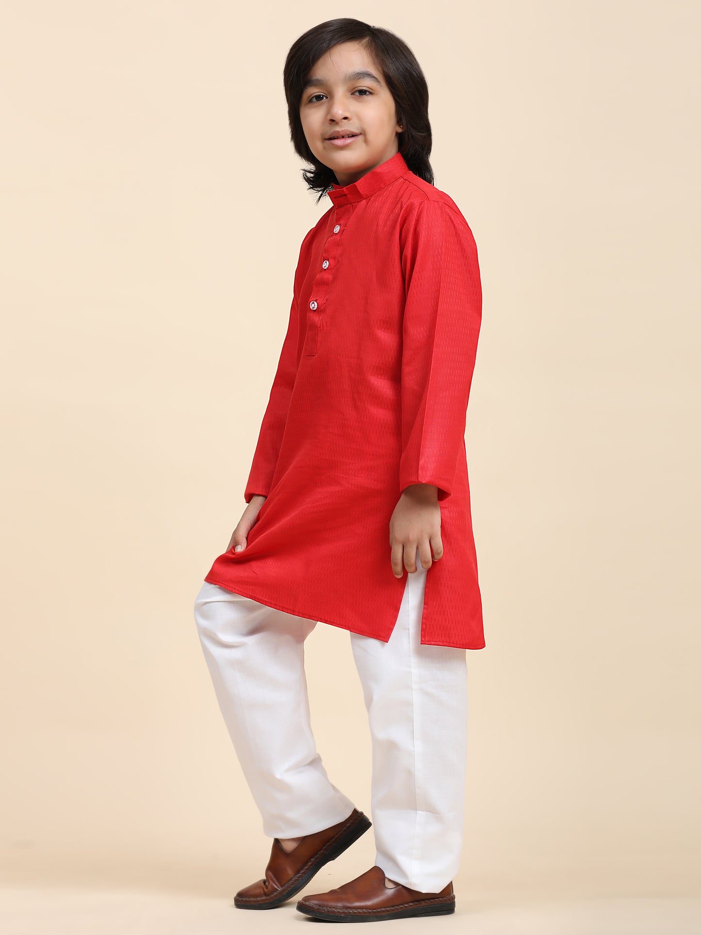 Pro-Ethic Style Developer Maroon Boy's Cotton Self Design Kurta Pyjama for Kids Ethnic Wear (S-241)