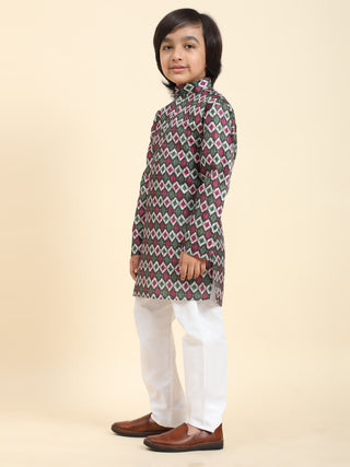 Pro-Ethic Style Developer Boys Silk Kurta Pajama for Kid's Ethnic Wear | Jacquard Silk Kurta Pajama (S-235) Green