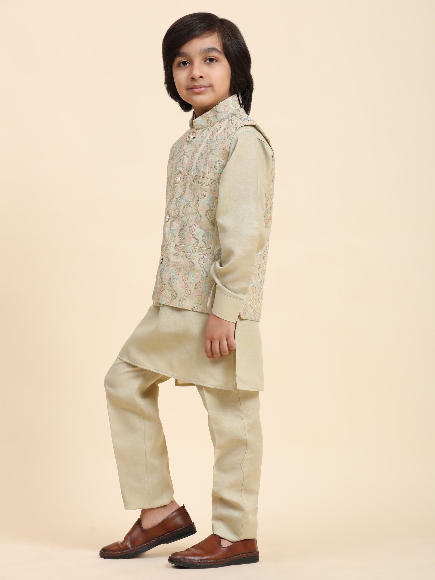 Pro-Ethic Style Developer Boys Cotton Kurta Pajama with Waistcoat for Kid's Ethnic Wear (S-242) Fon