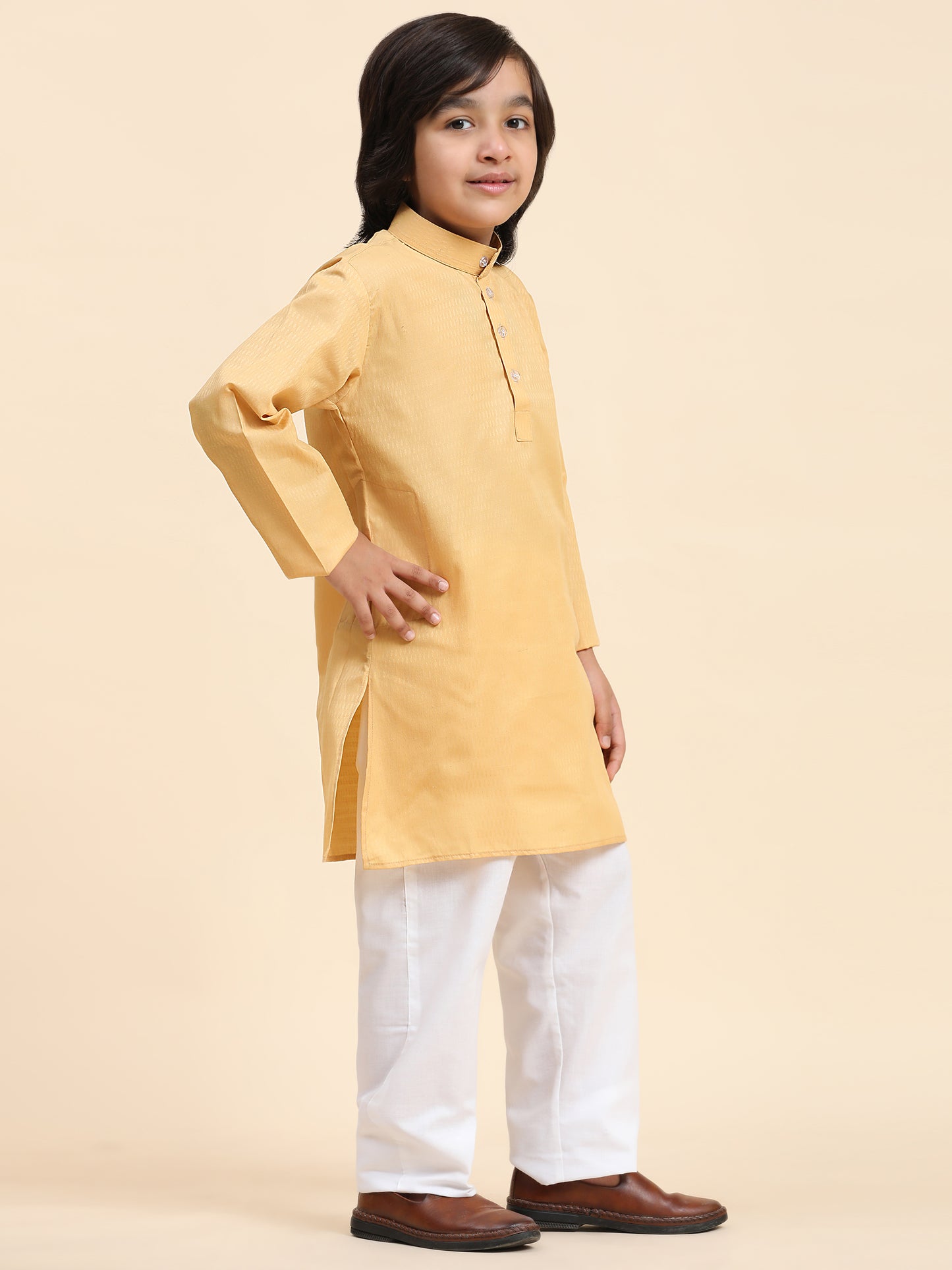 Pro-Ethic Style Developer Boy's Cotton Self Design Kurta Pyjama for Kids Ethnic Wear (S-241) Beige