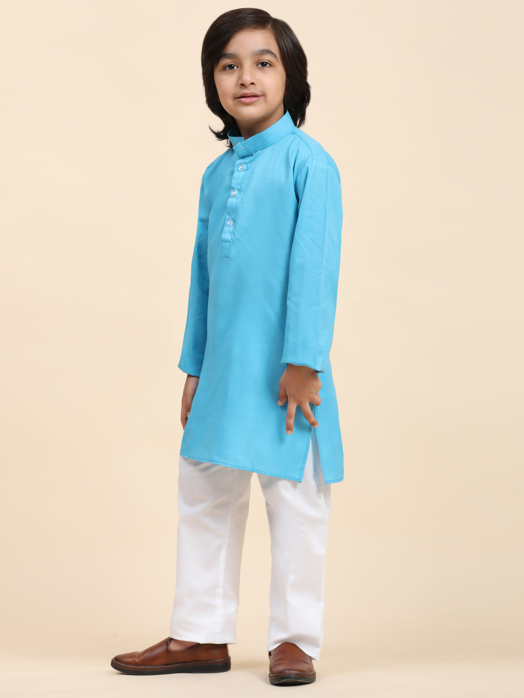 Pro-Ethic Style Developer Firozi Boy's Cotton Self Design Kurta Pyjama for Kids Ethnic Wear (S-241)