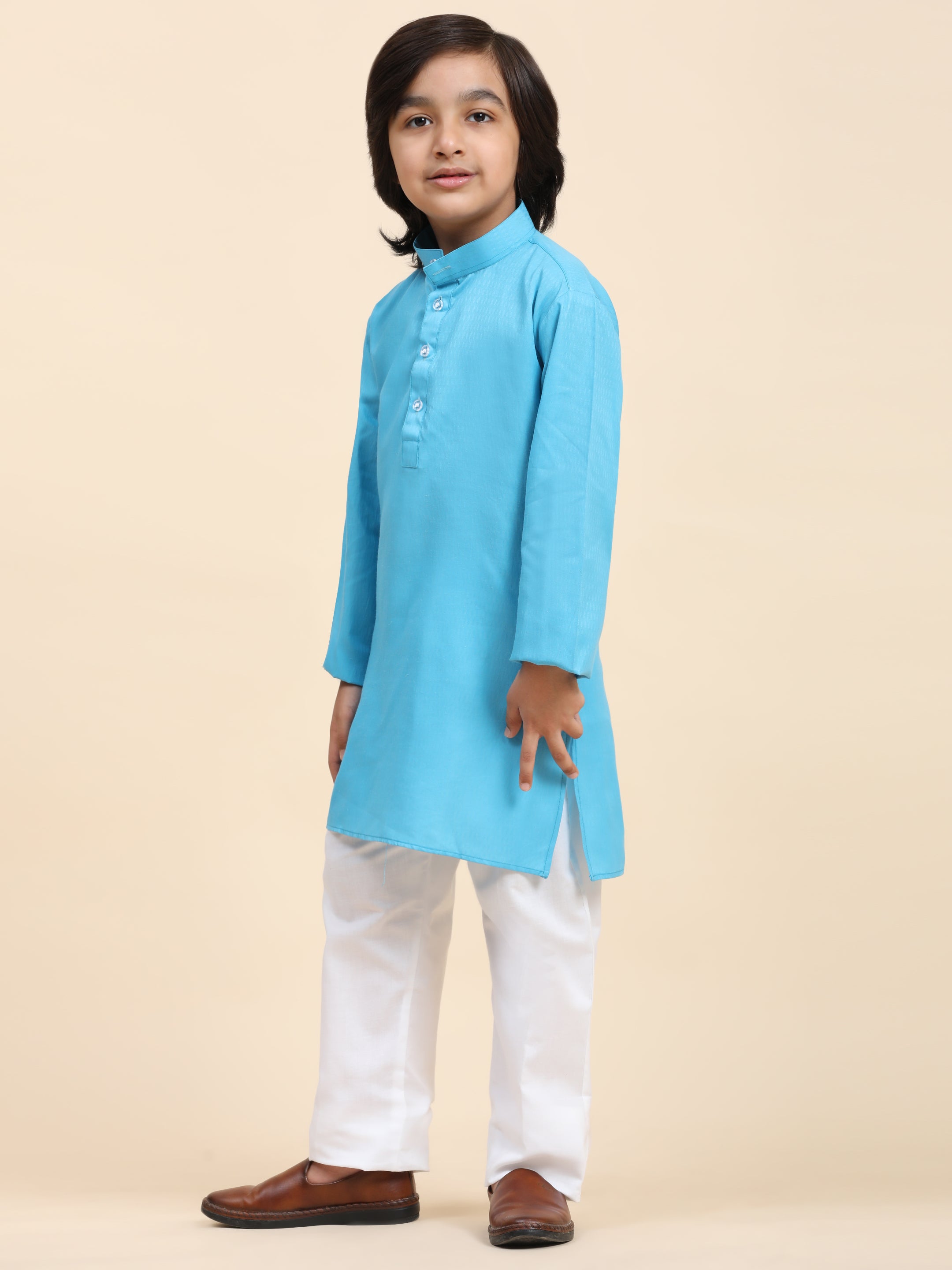 Pro-Ethic Style Developer Firozi Boy's Cotton Self Design Kurta Pyjama for Kids Ethnic Wear (S-241)