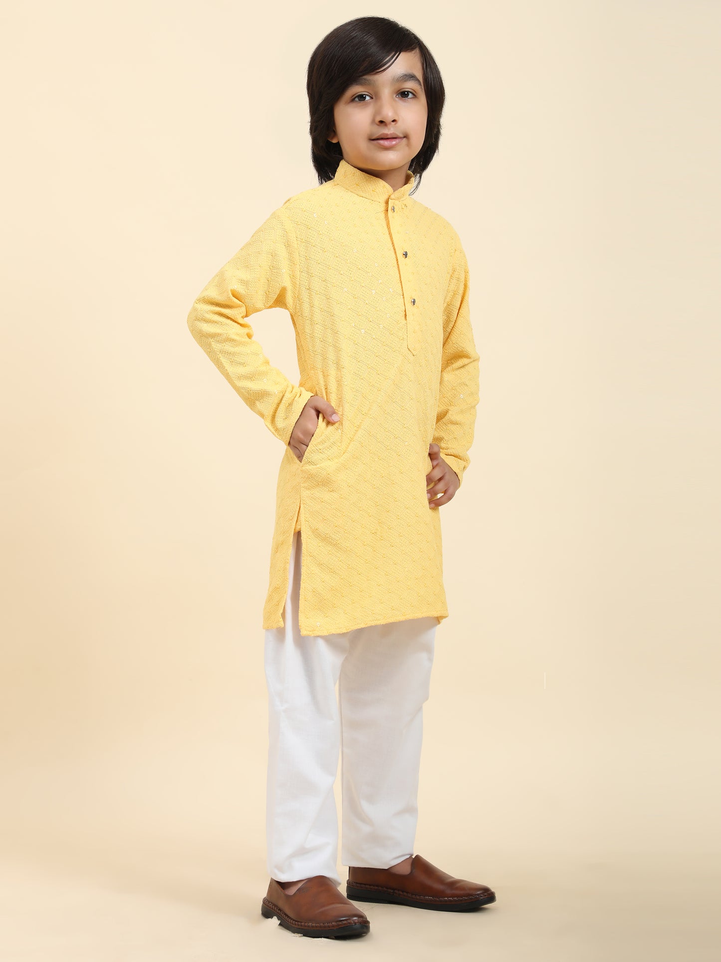 Pro-Ethic Style Developer Boys Cotton Kurta Pajama for Kid's Ethnic Wear | Cotton Kurta Pajama (S-227), Yellow