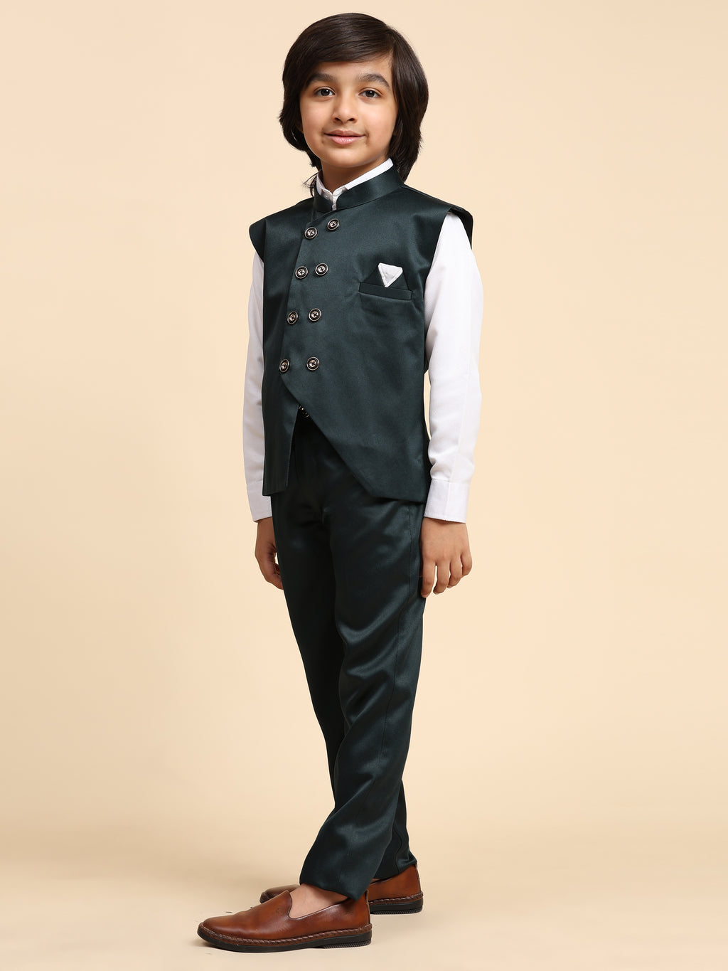 Pro-Ethic Style Developer Boy's Dark Green 3 Piece Suit Set for Kids Cotton Plain Pattern