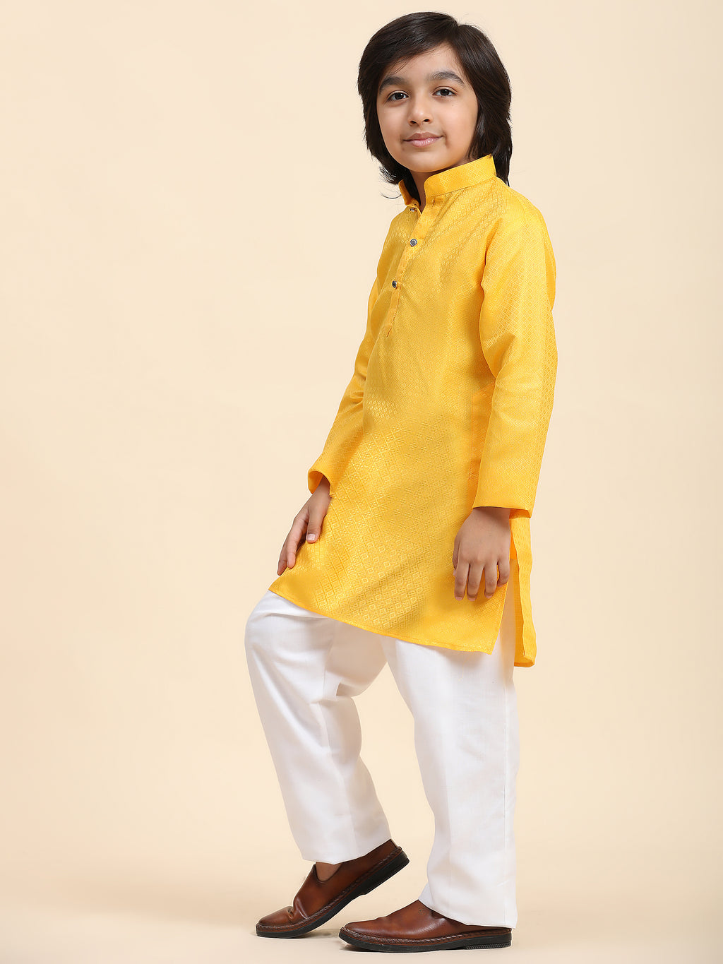 Pro-Ethic Style Developer Boys Yellow Cotton Kurta Pajama for Kid's Ethnic Wear (S-245)