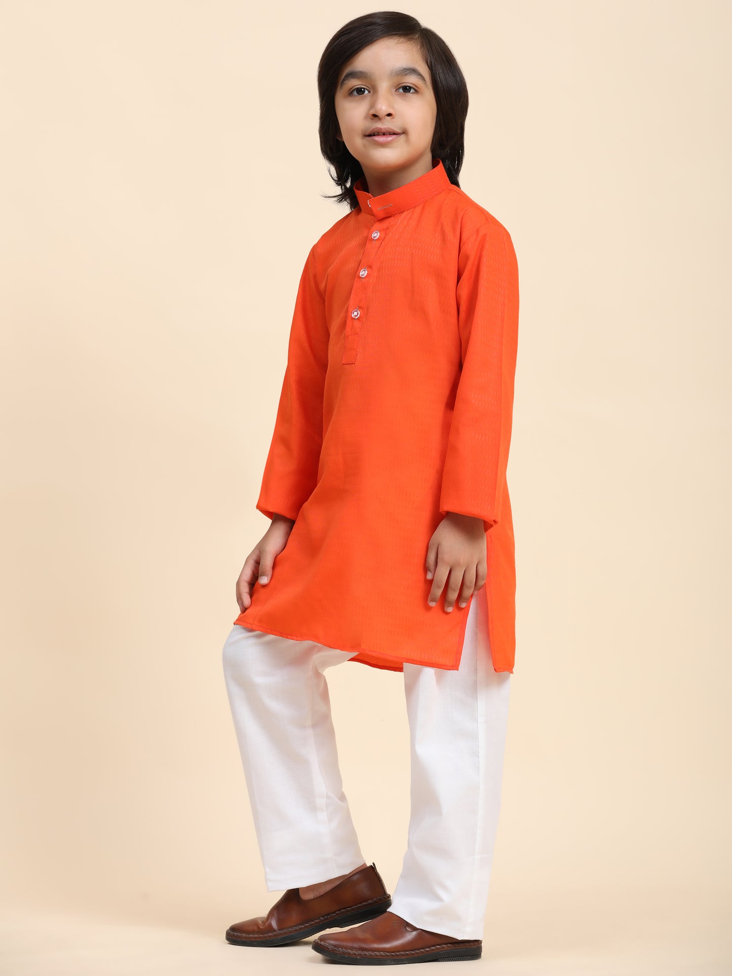 Pro-Ethic Style Developer Dark Orange Boy's Cotton Self Design Kurta Pyjama for Kids Ethnic Wear (S-241)