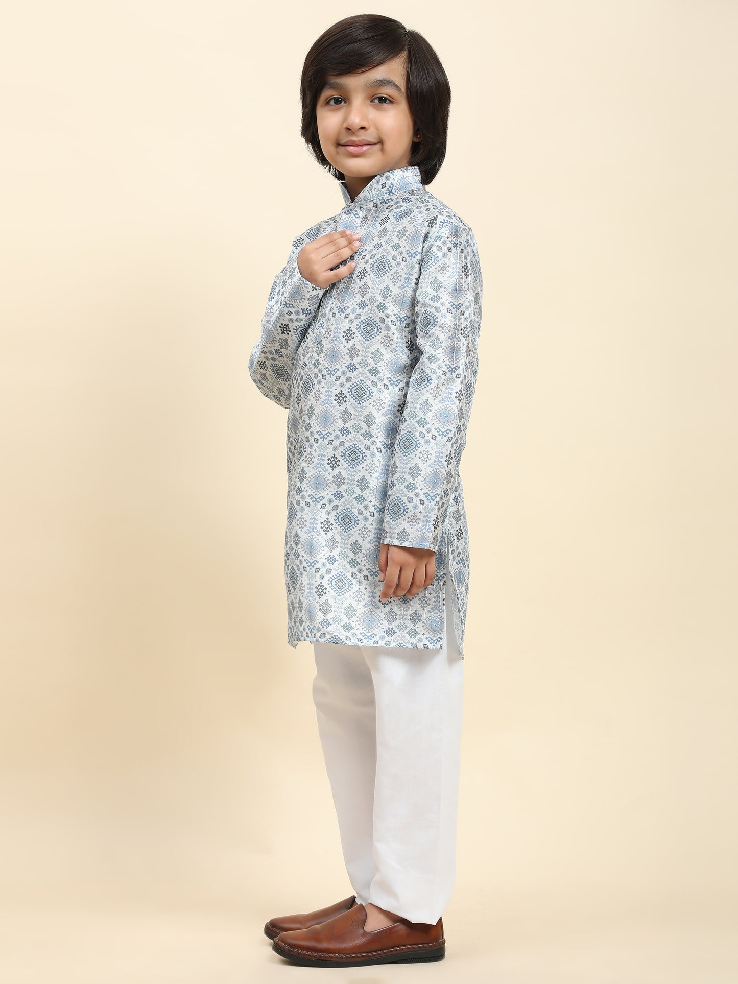 Pro-Ethic Style Developer Boys Silk Kurta Pajama for Kid's Boys Ethnic Wear | Jacquard Silk Kurta Pajama (S-236), Blue