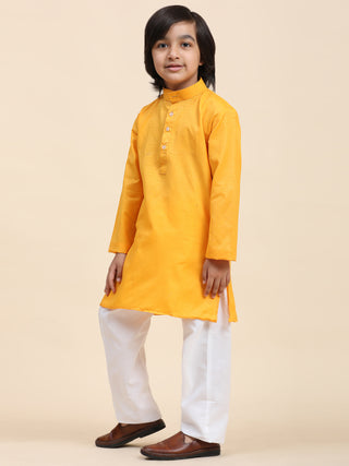 Pro-Ethic Style Developer Yellow Boy's Cotton Self Design Kurta Pyjama for Kids Ethnic Wear (S-241)